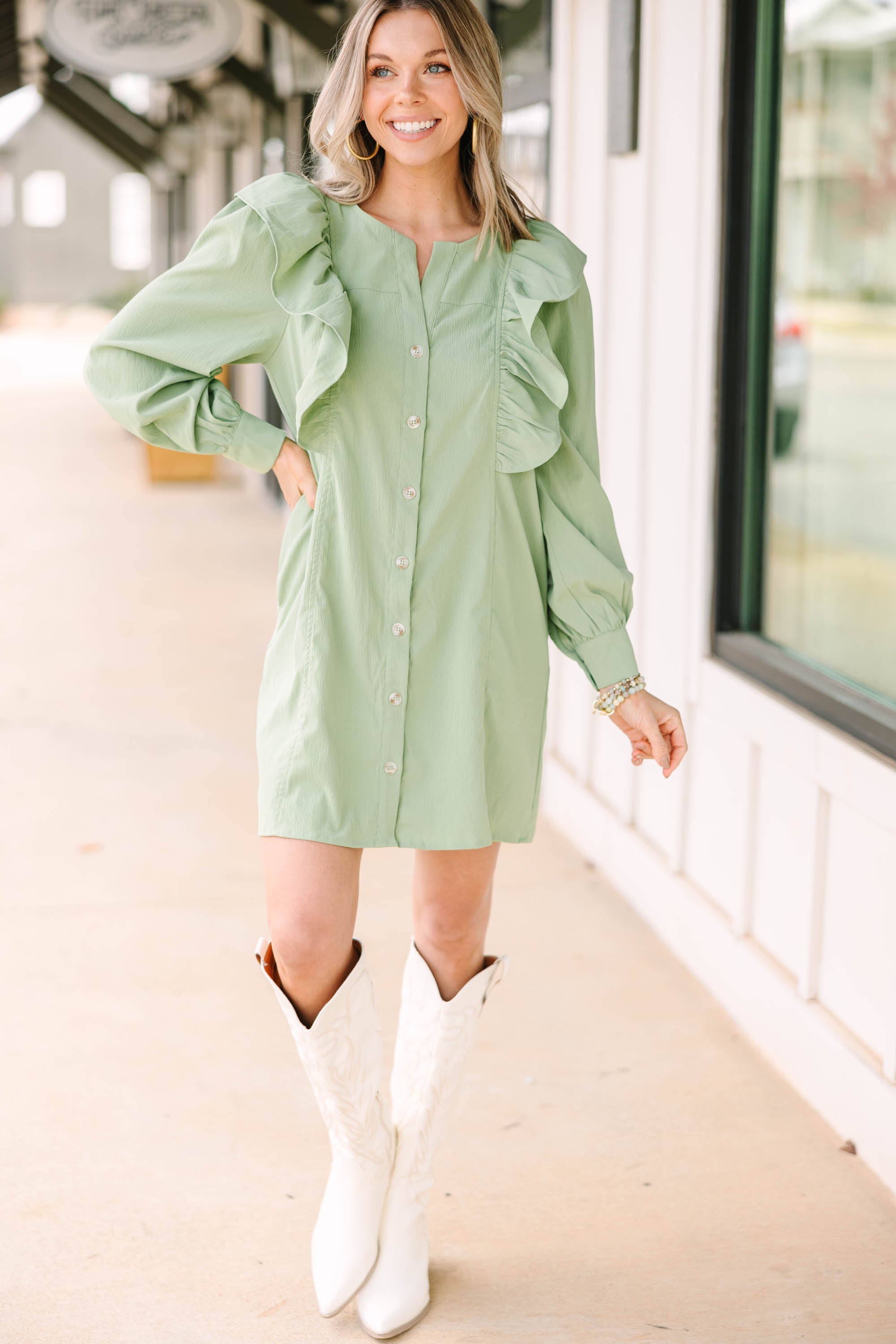 Charming Sage Green Ruffled Dress for Your Best Moments