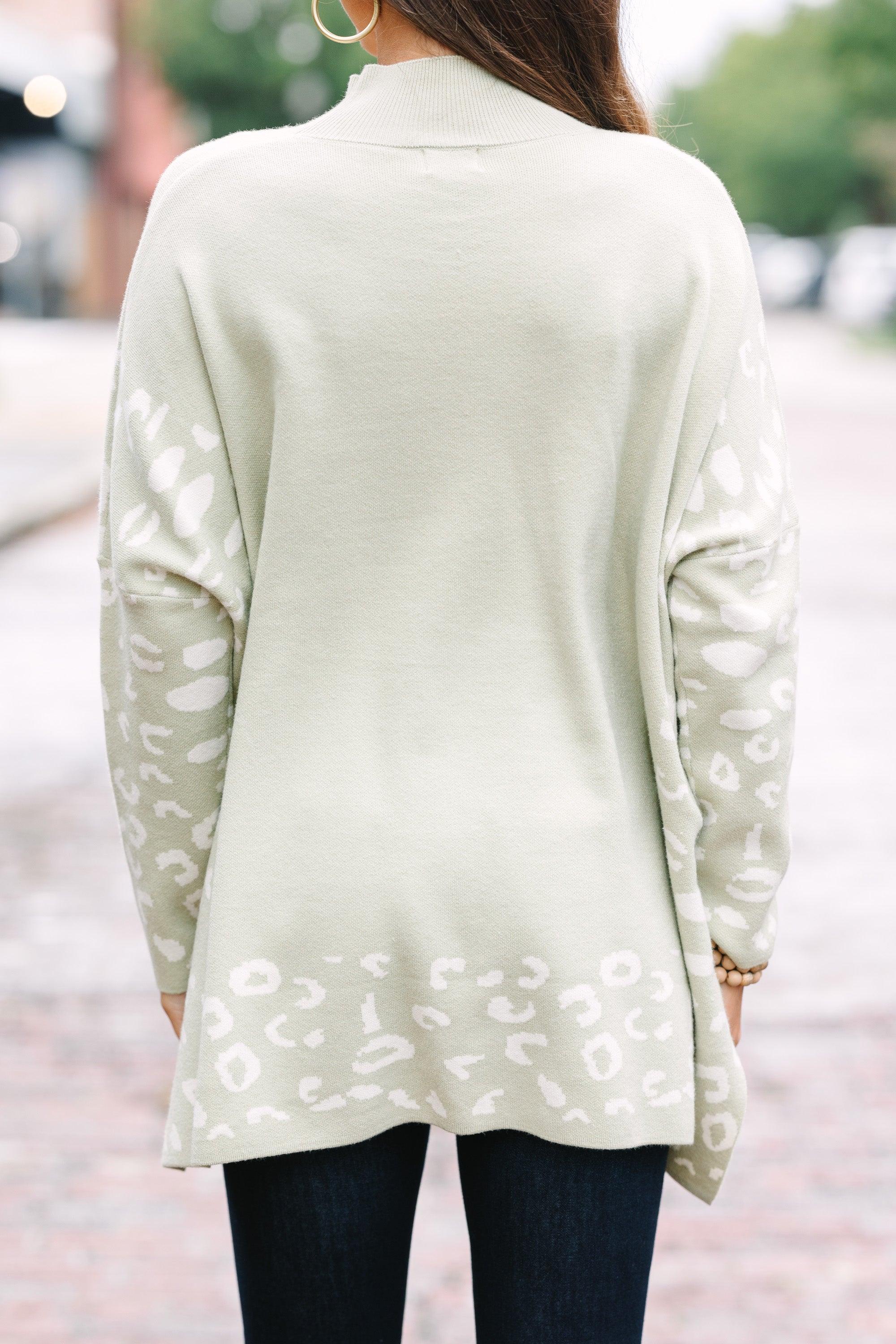 All In Theory Olive Green Leopard Print Sweater Tunic - A Fashion Must-Have!