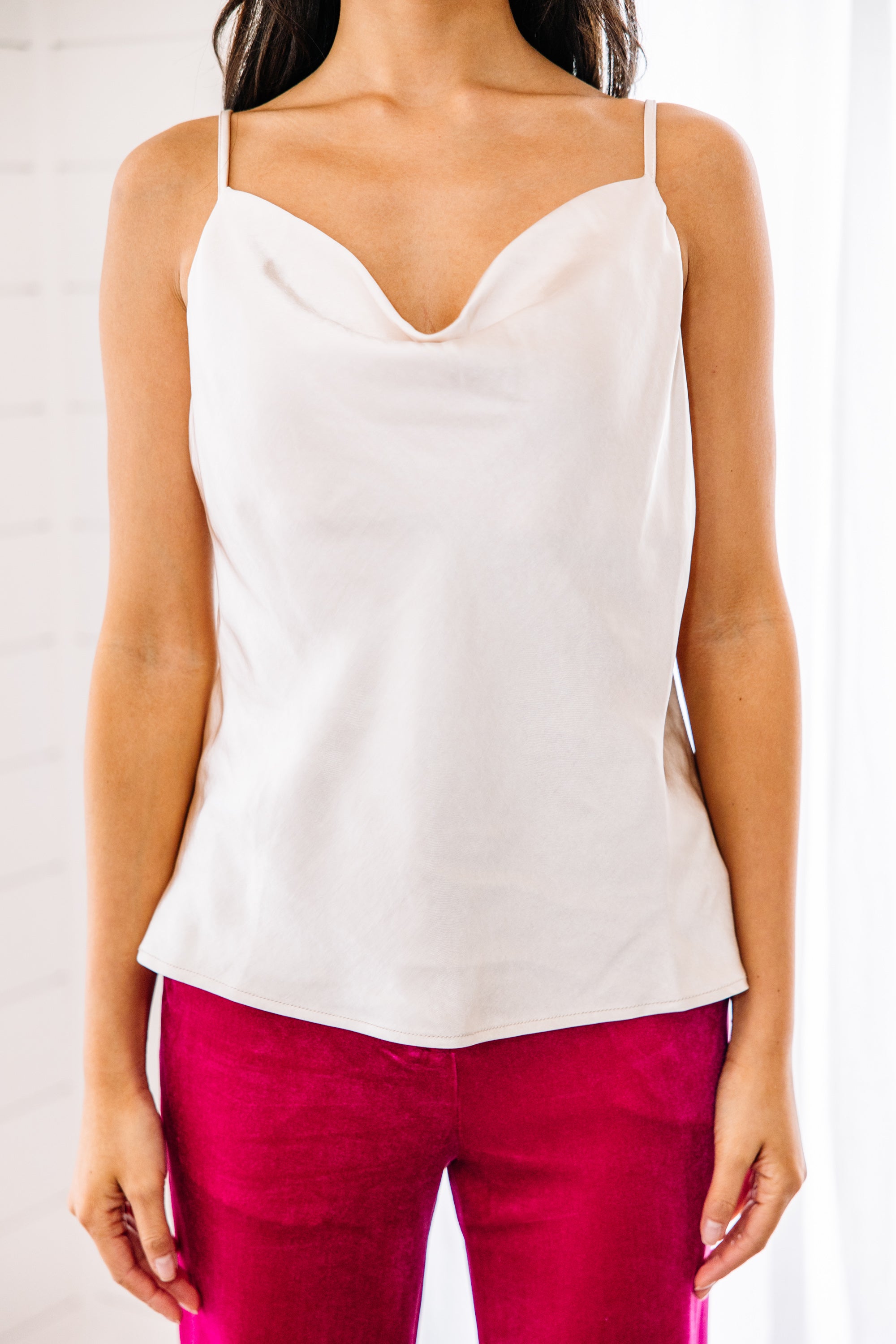 All In Theory Ecru White Luxurious Satin Tank - A Must-Have Wardrobe Staple