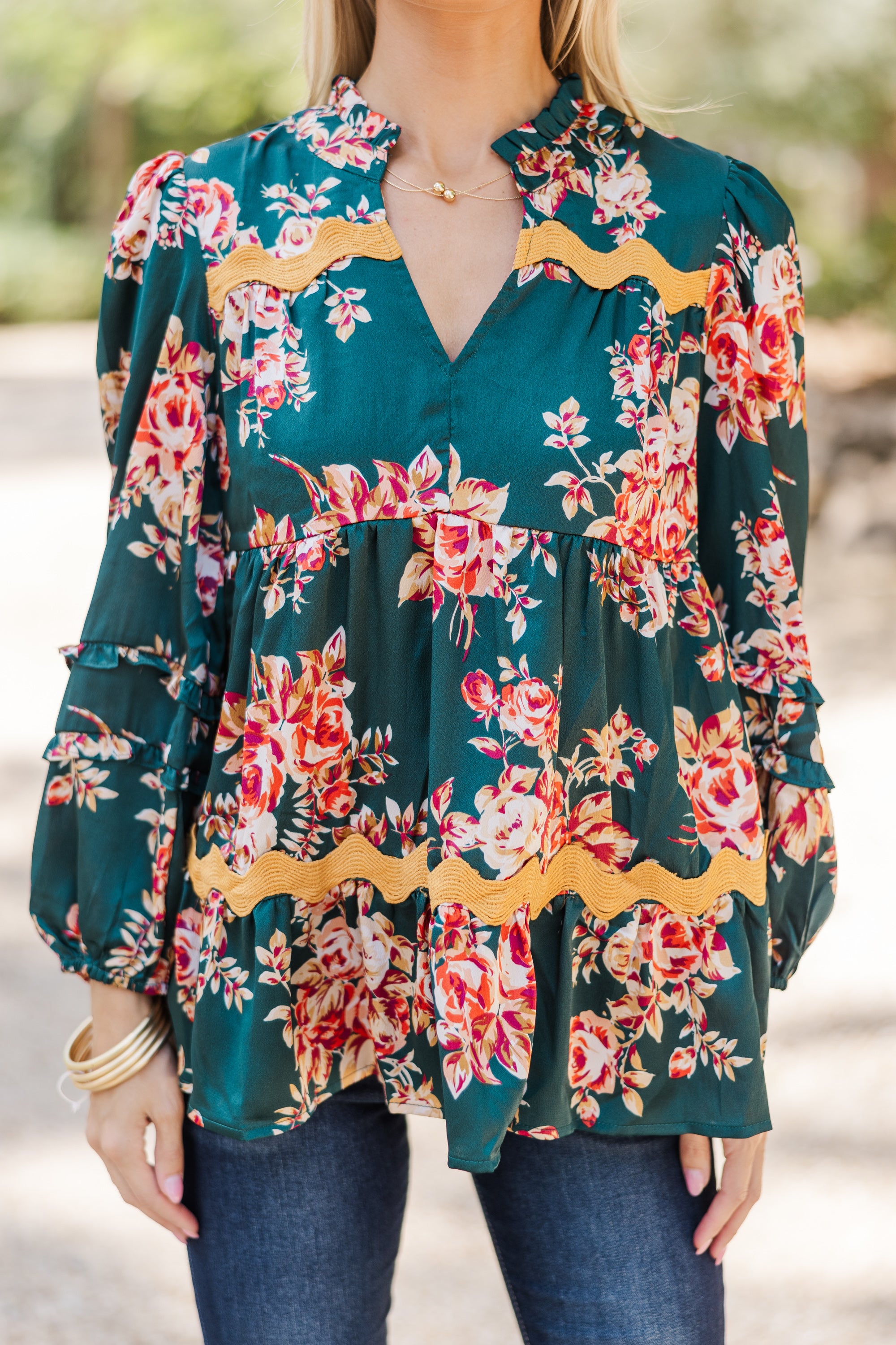 Hunter Green Floral Blouse - Your Everyday Joy