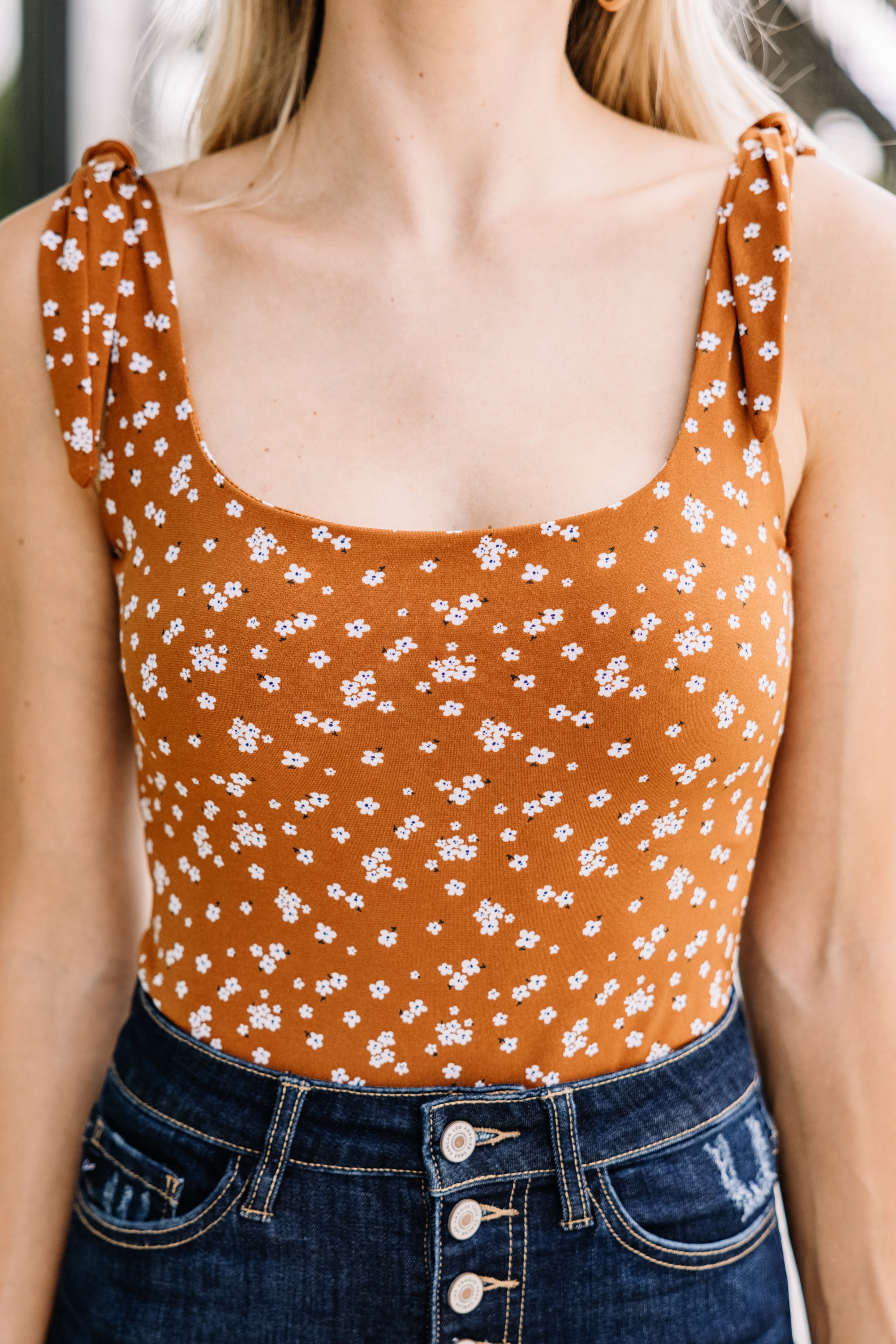 Fall-Favorite Be With Me Brown Ditsy Floral Bodysuit