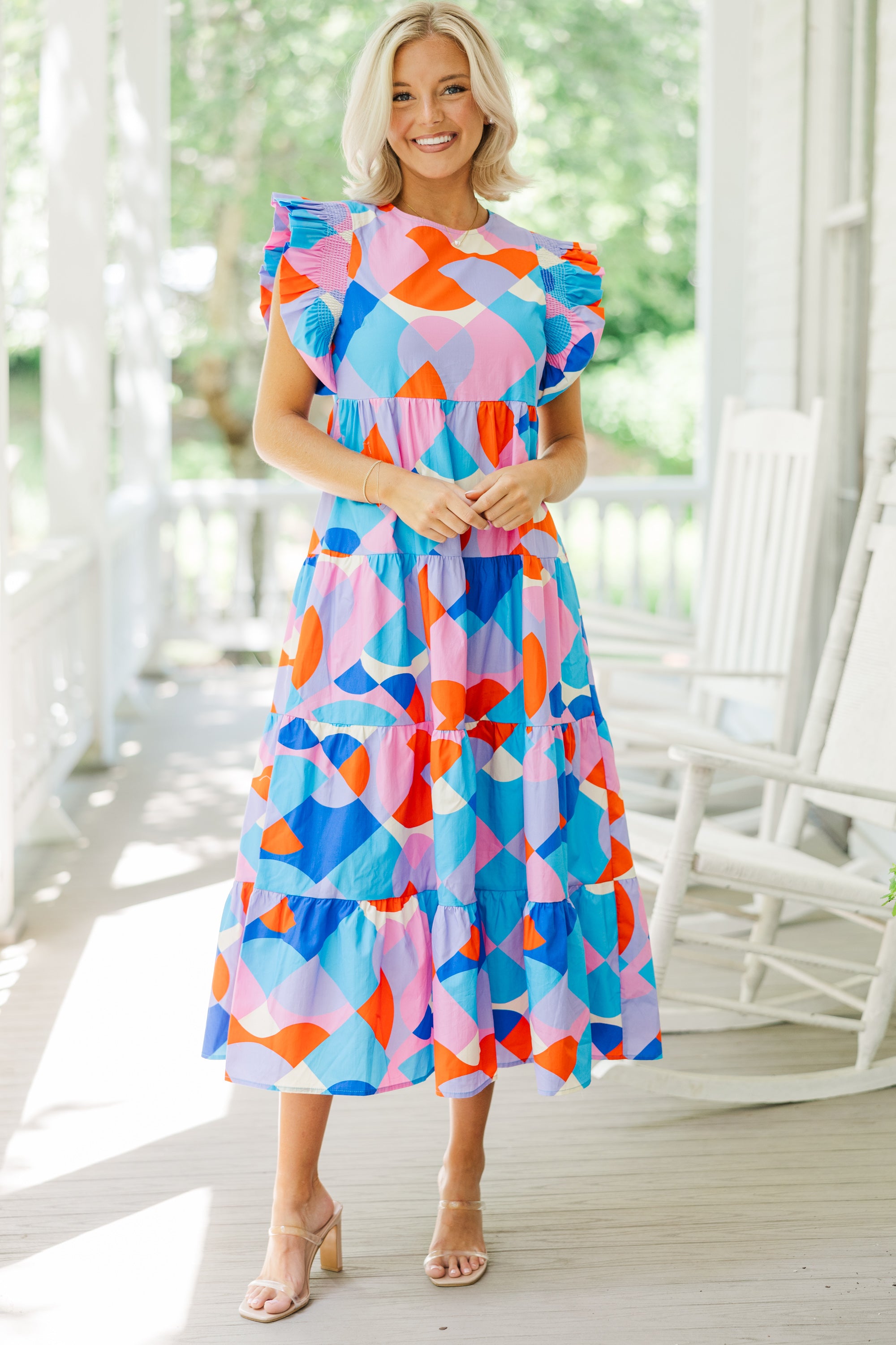 Gorgeous Pink Abstract Midi Dress for Unforgettable Moments