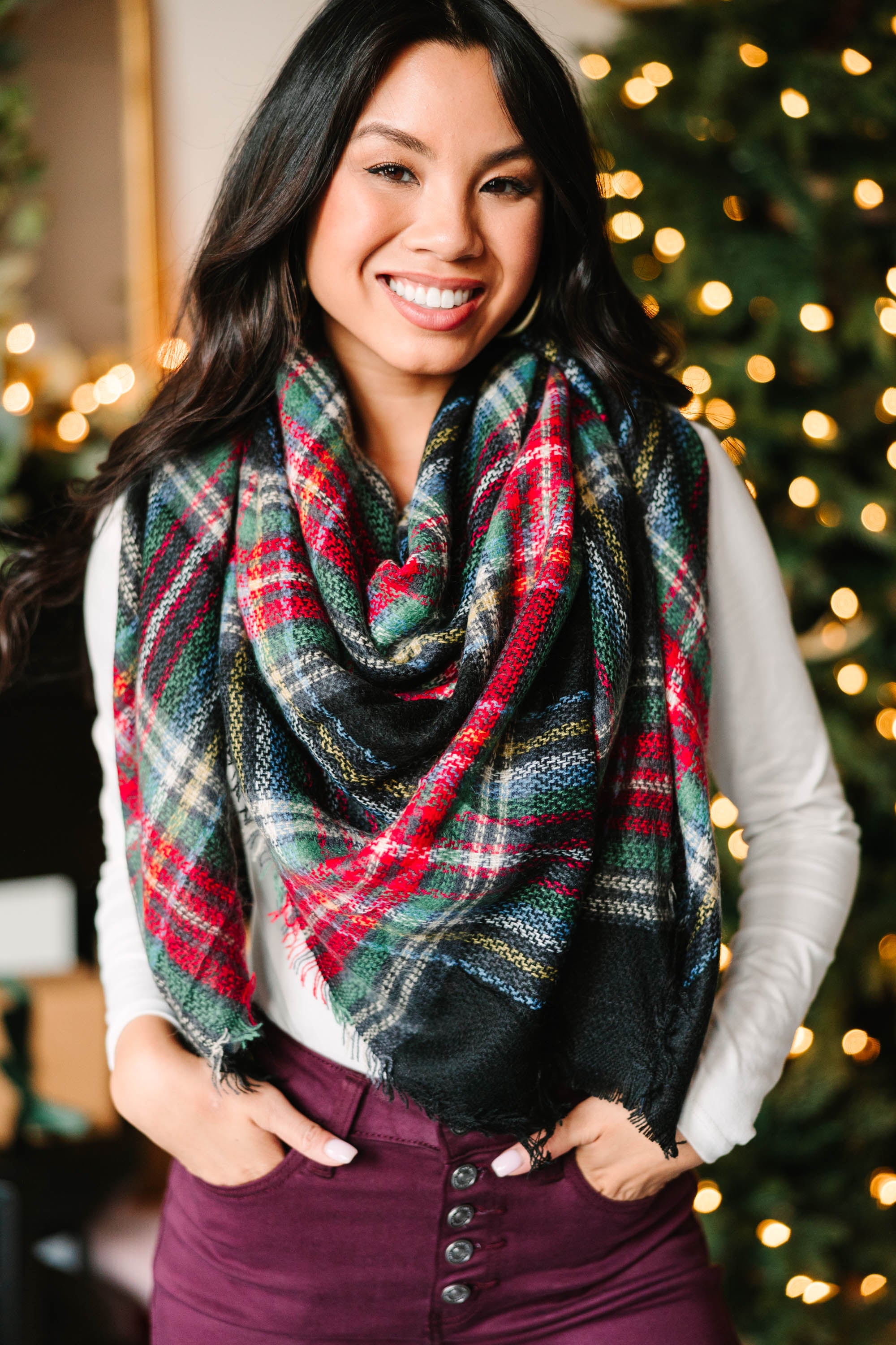 Autumn Air Navy and Red Plaid Blanket Scarf - The Perfect Fall Accessory