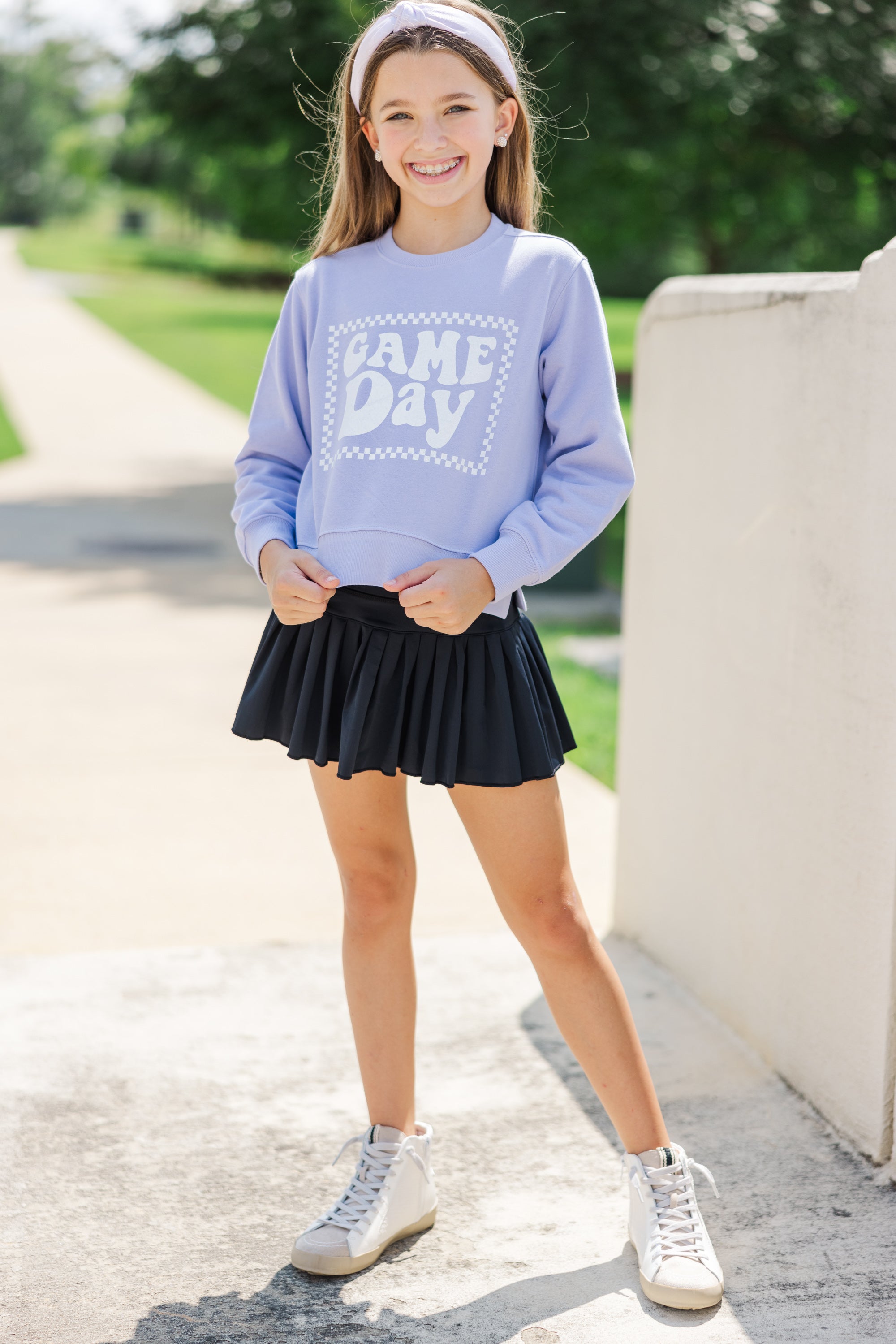 Girls' Must-Have: Retro Game Day Lavender Purple Graphic Sweatshirt