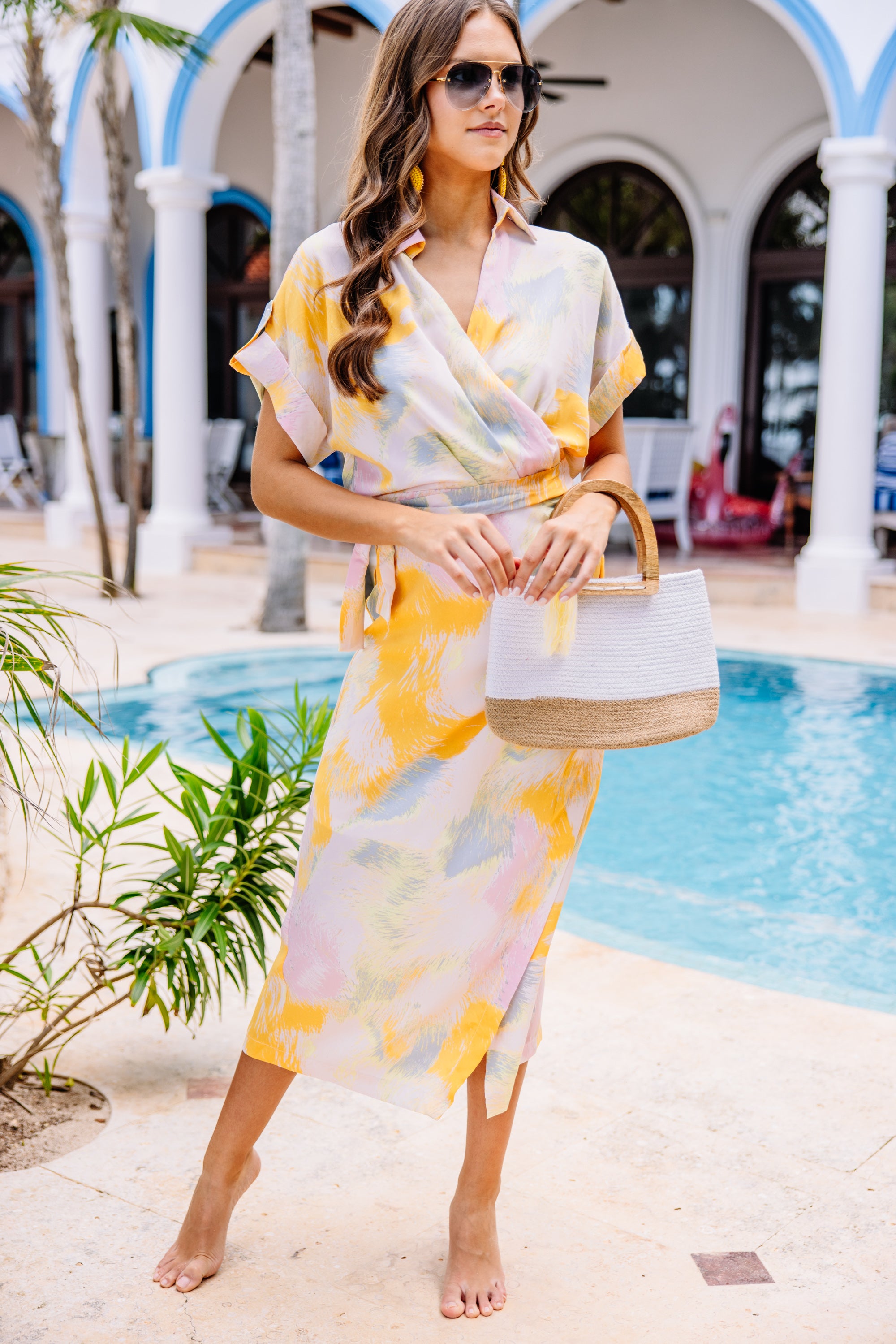 Gorgeous All I Want Cream White Abstract Wrap Midi Dress - A Must-Have!