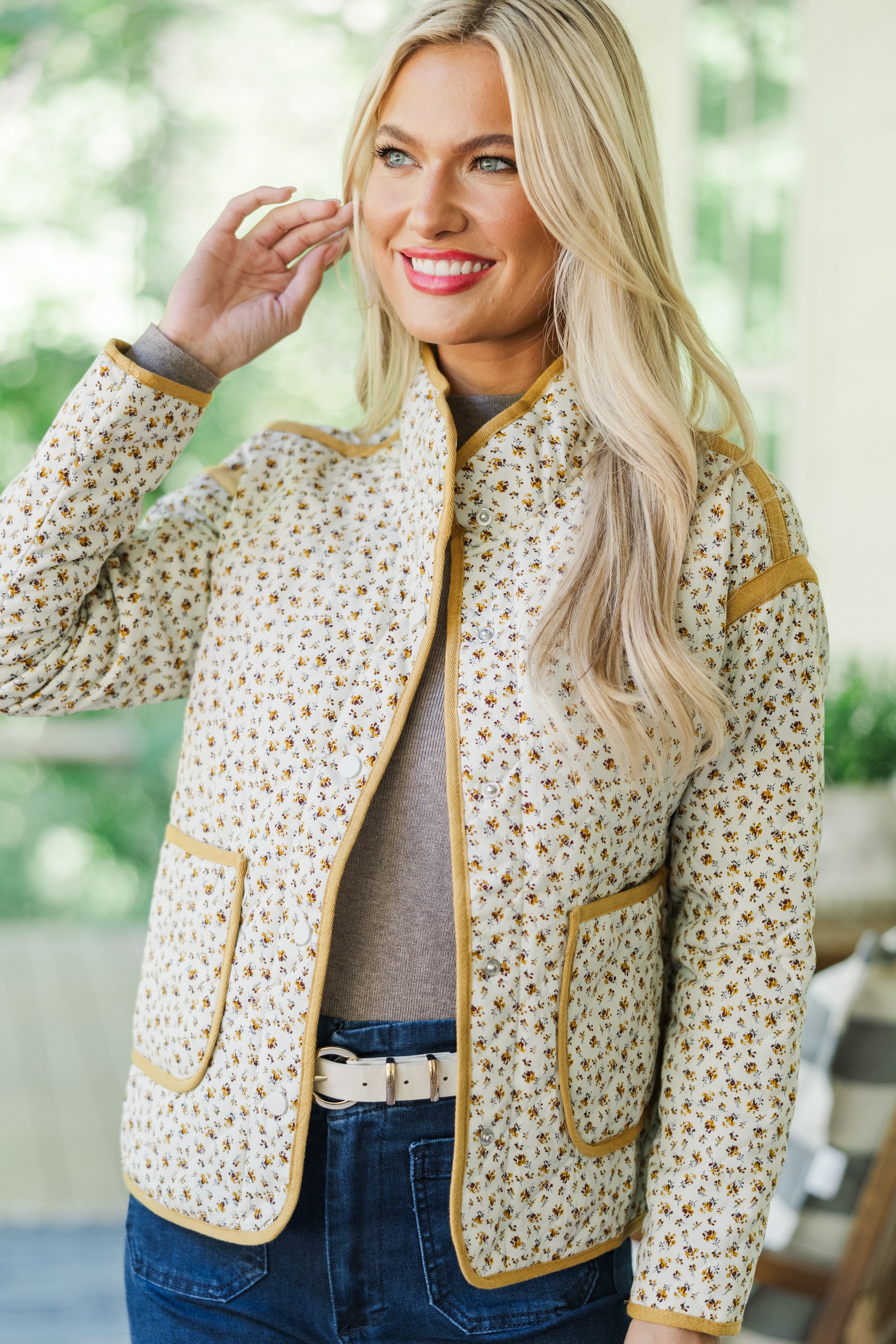 Fall in Love with Our Marigold Ditsy Floral Jacket
