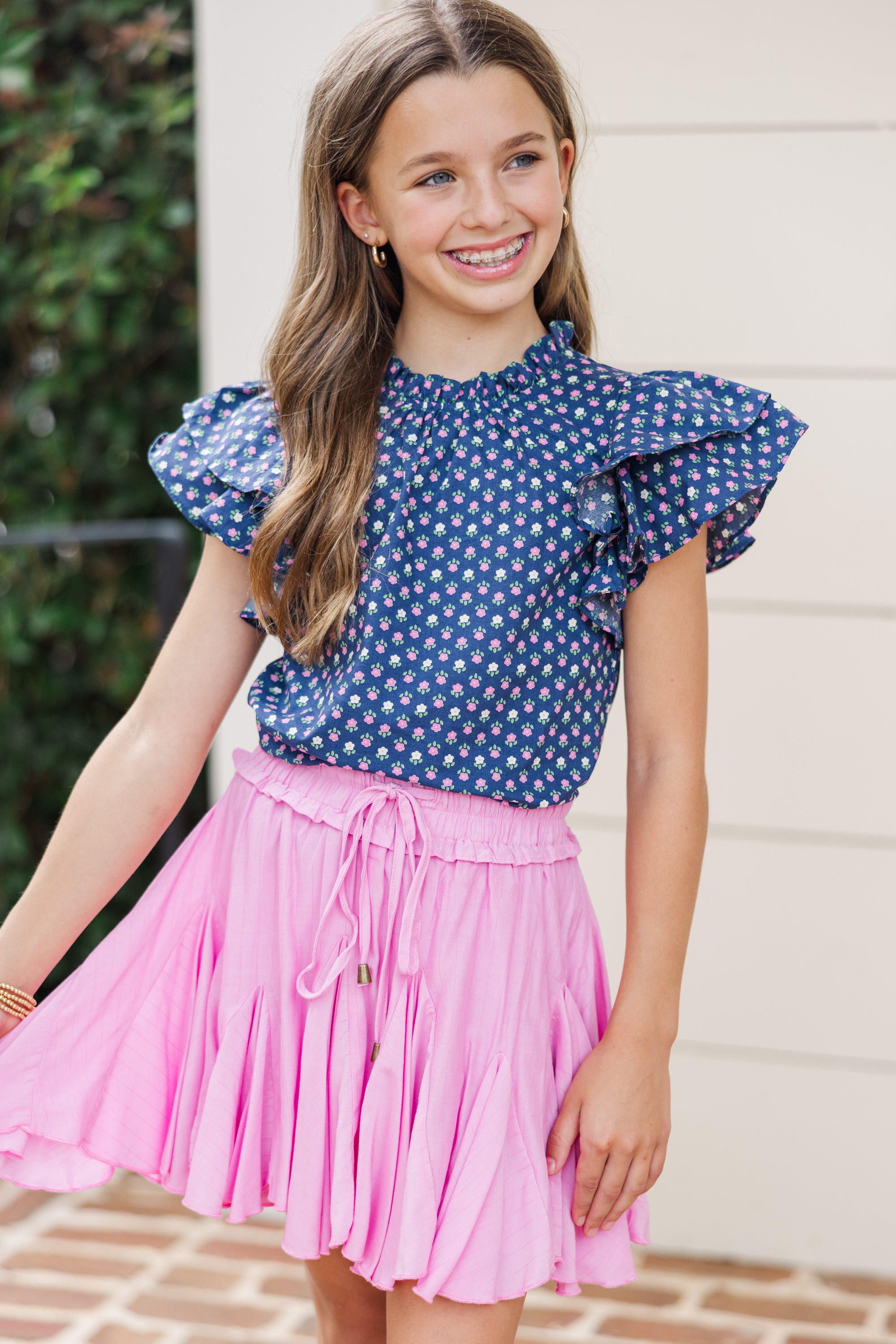 Irresistible Girls' Blue Ditsy Floral Blouse for Spring
