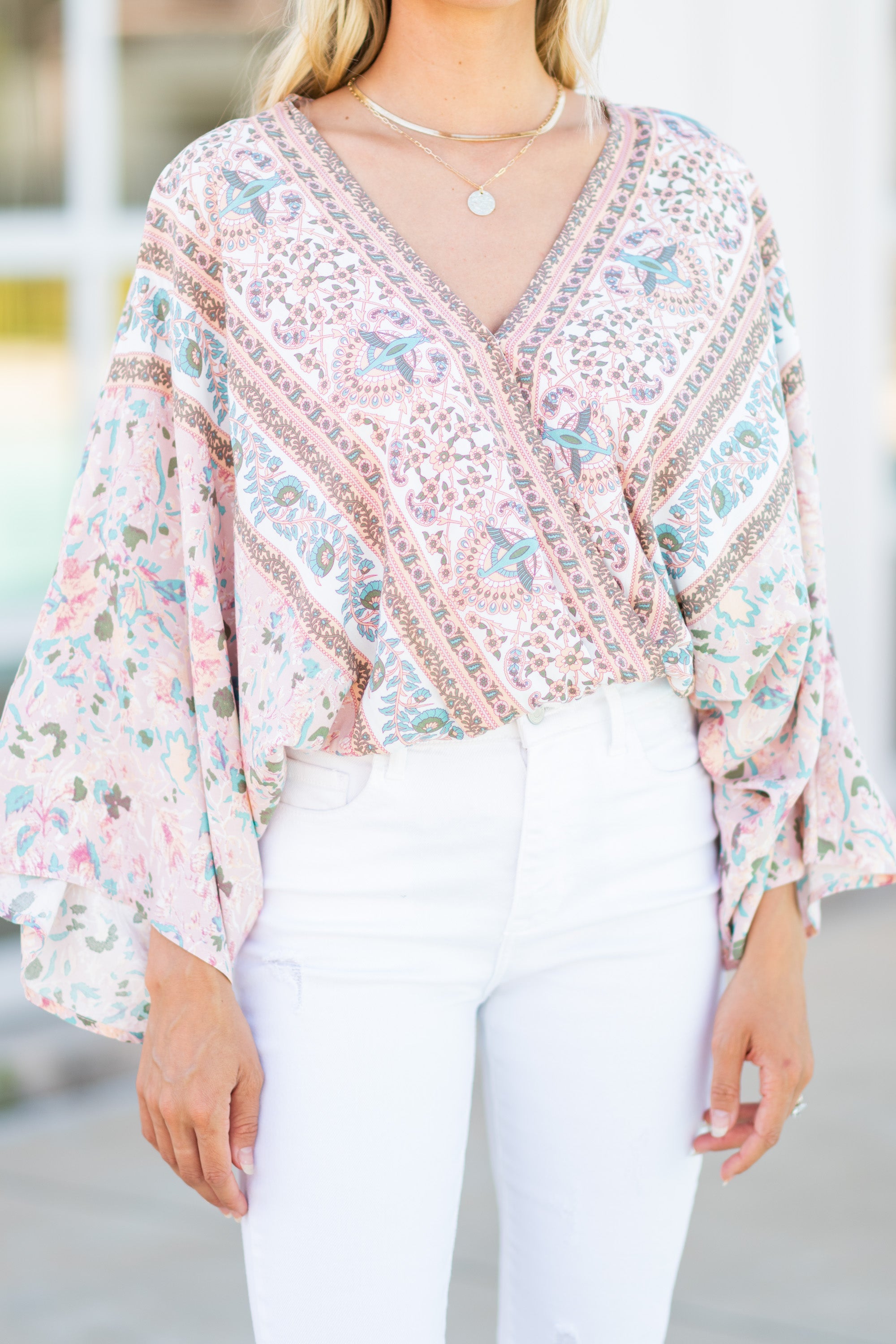 Gorgeous Feeling Renewed Blush Pink Mixed Floral Print Bodysuit