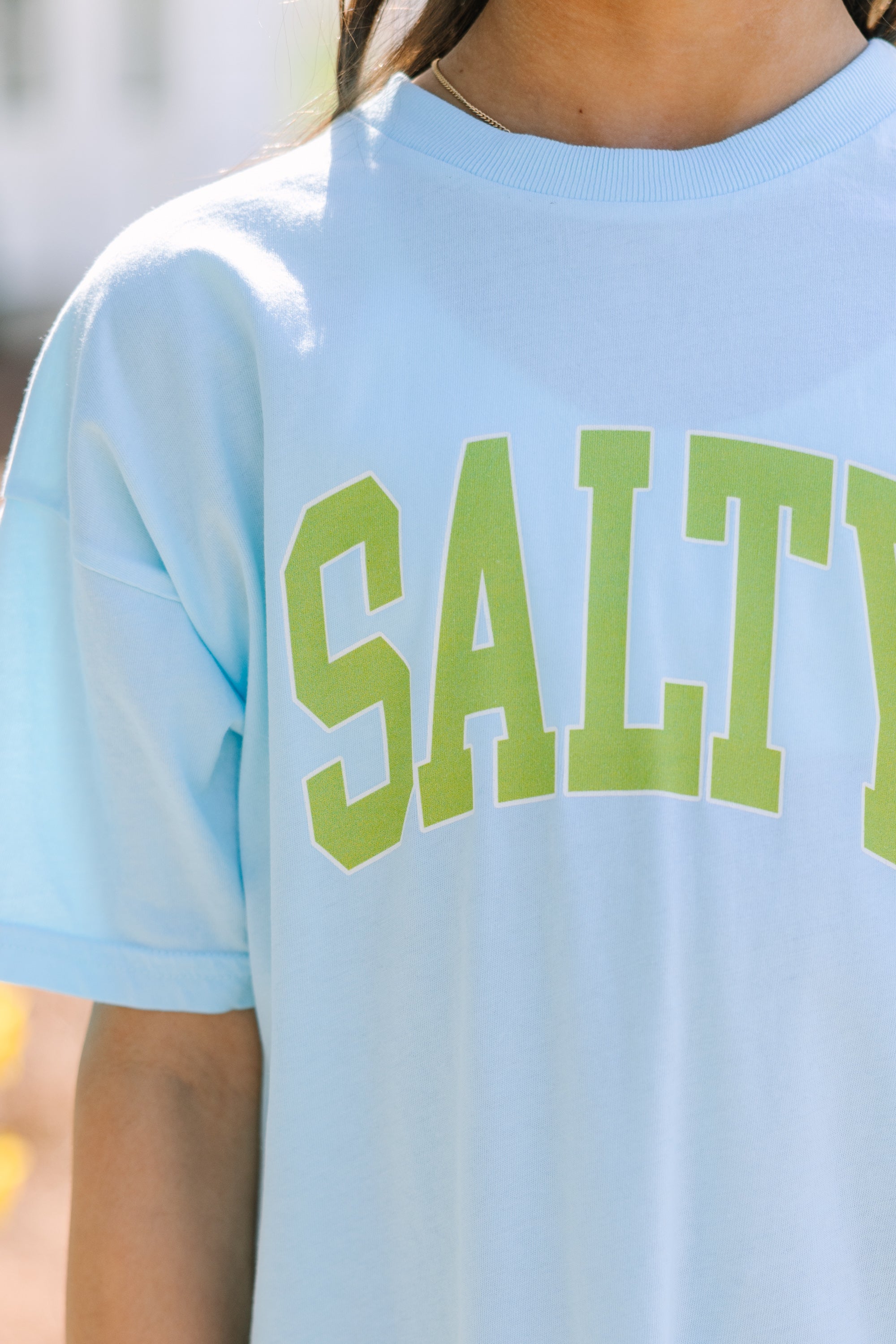 Girls' Salty Blue Oversized Graphic Tee: A Summer Must-Have!