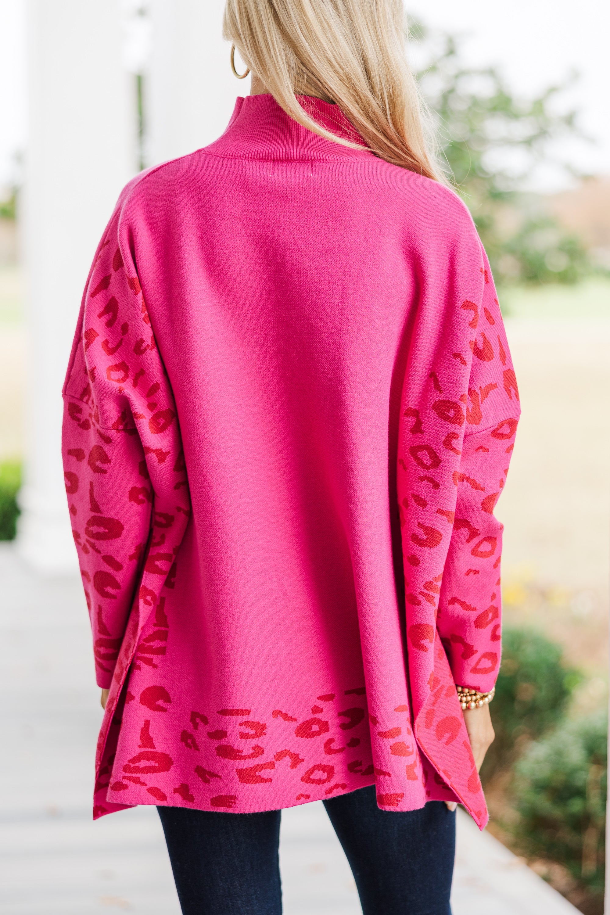 All In Theory Fuchsia Pink Leopard Print Sweater Tunic - A Fashion Statement!