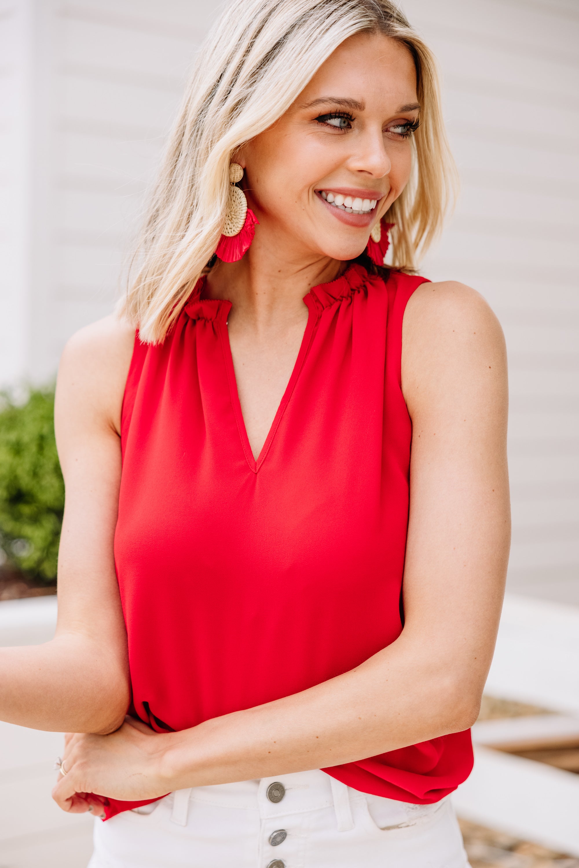 Be The One Red Ruffled Fashion Tank - Unleash Your Femininity!
