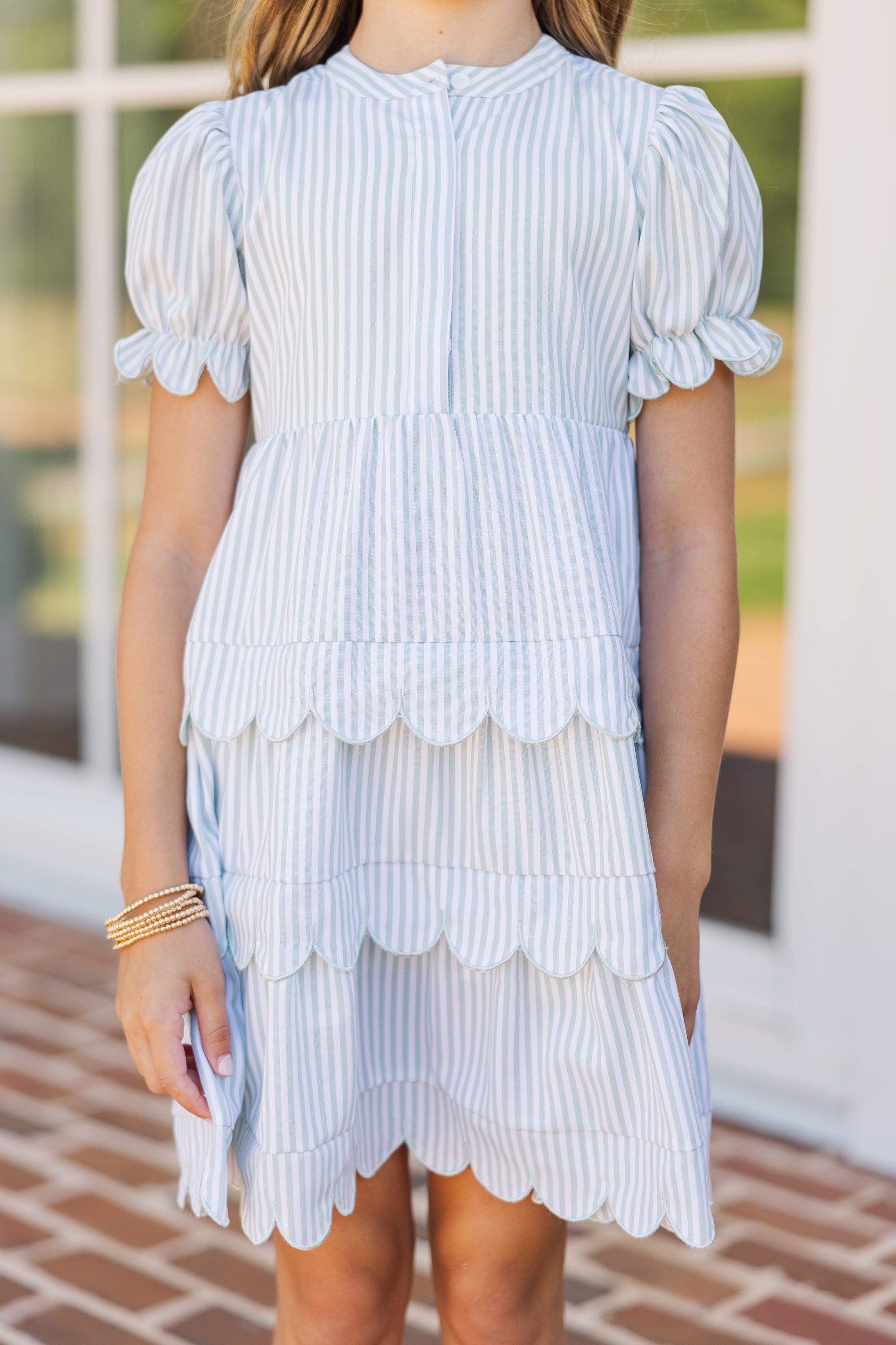 Girls' Irresistible Olive Green Striped Dress