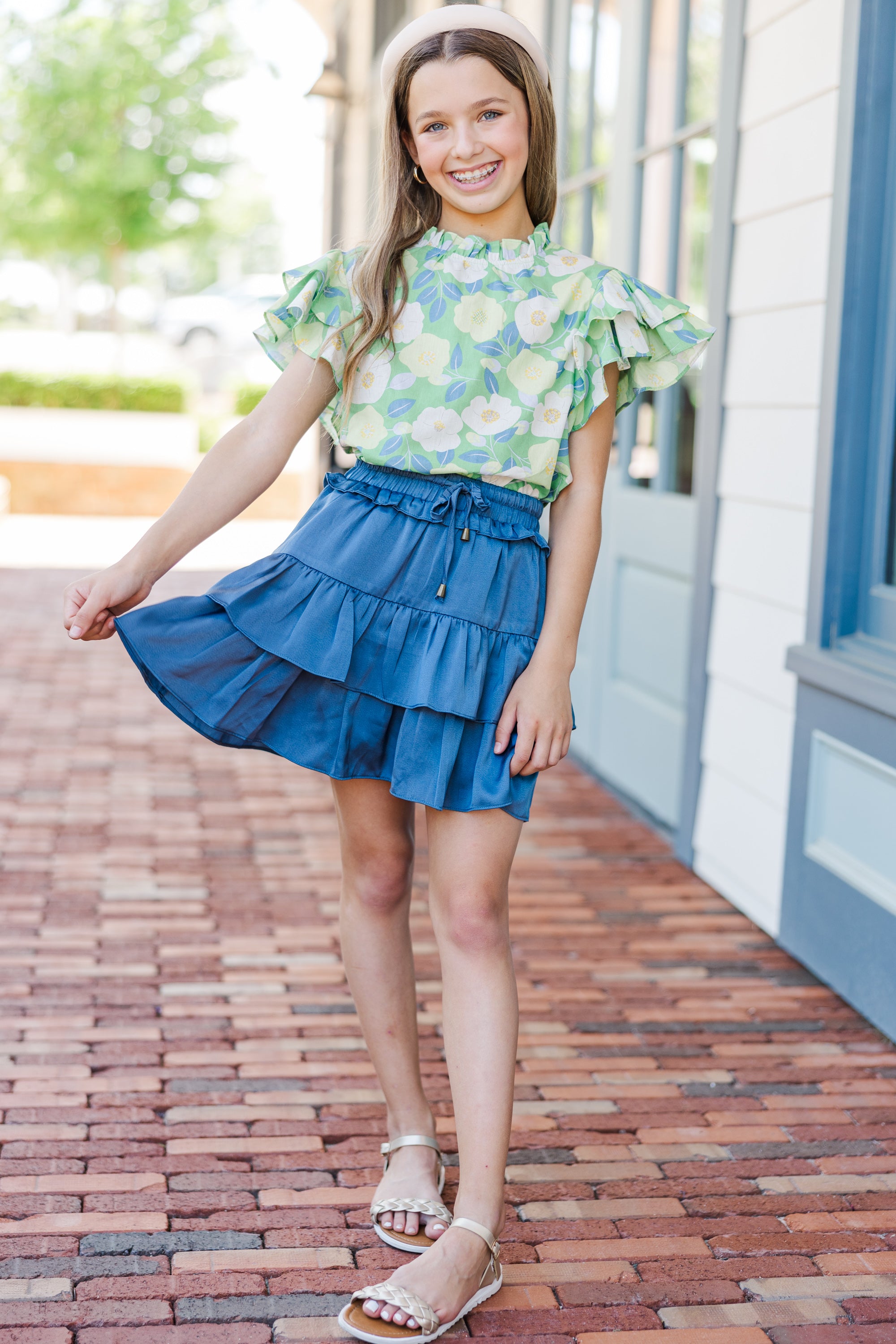 Heart - Captivating Green Floral Blouse for Girls