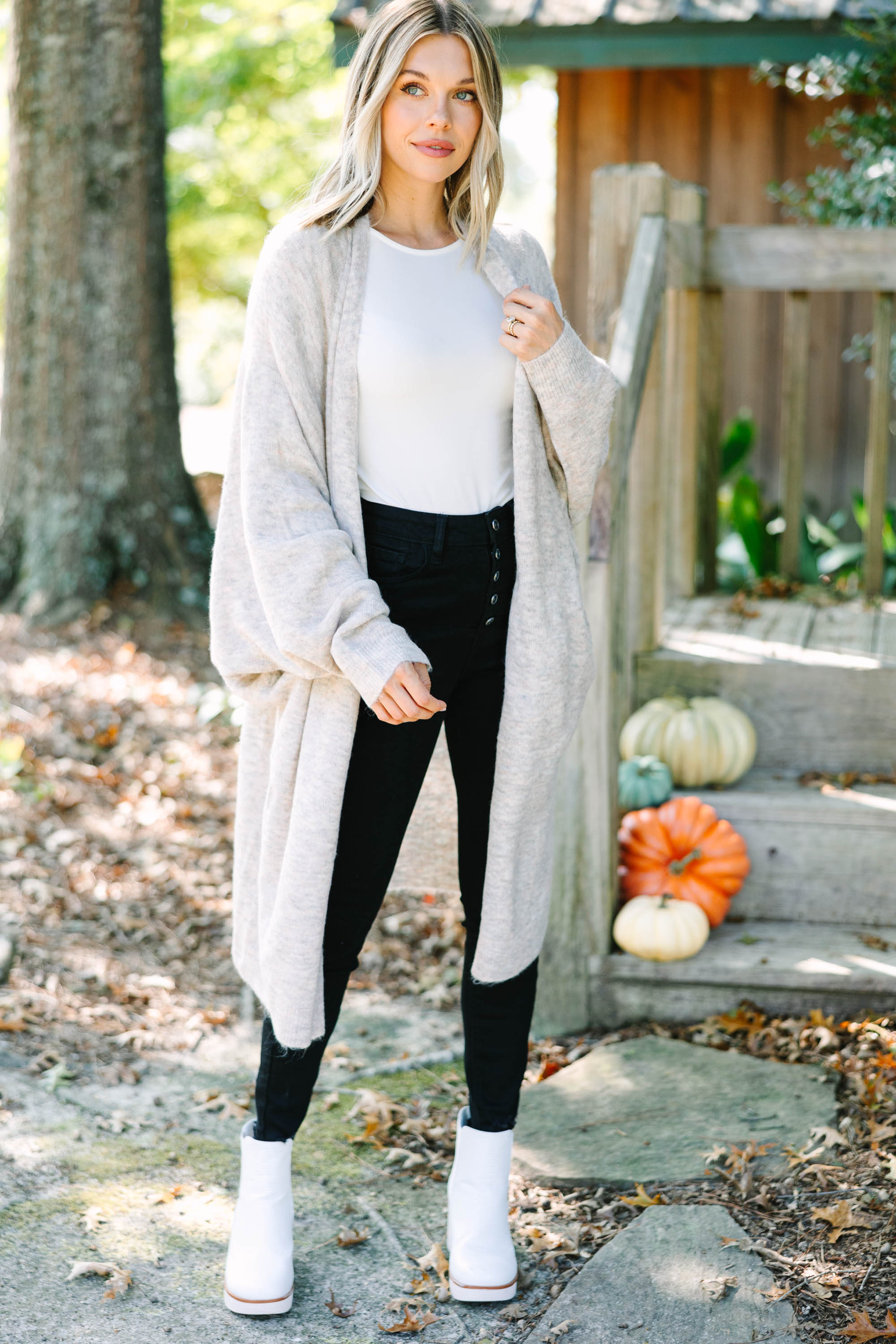 Fall-Ready Beige Brown Oversized Cardigan
