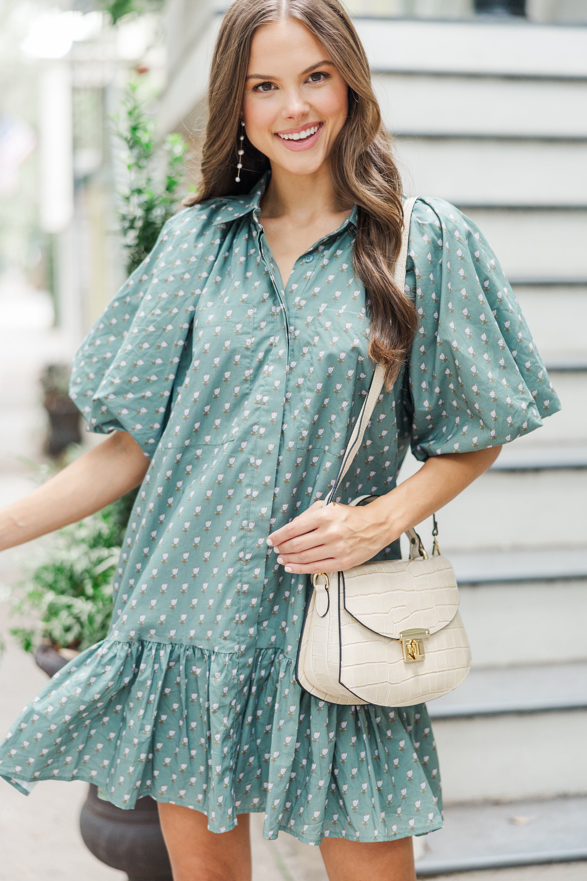 Aureum: Unleash Your Style with Eucalyptus Green Floral Dress