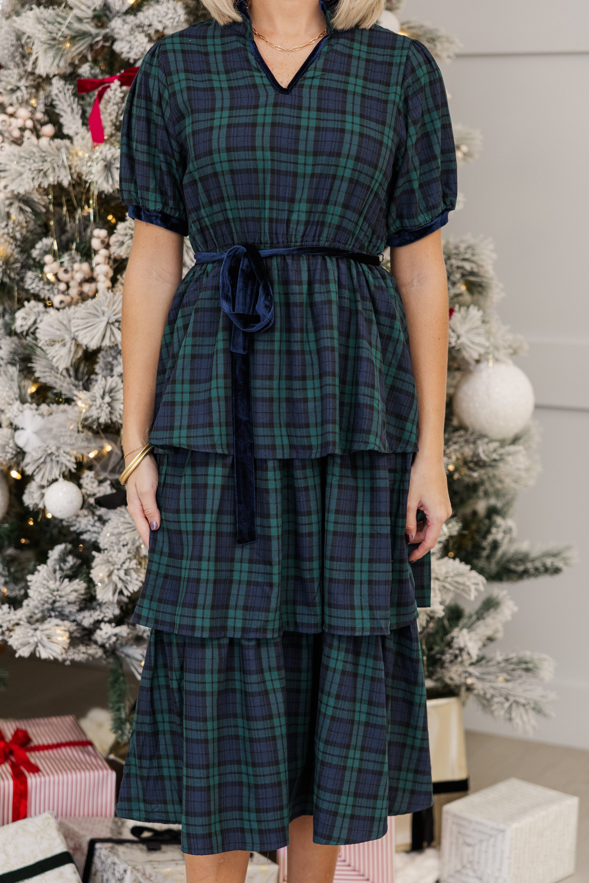 Joyful Green Tartan Plaid Midi Dress: Feel the Euphoria!