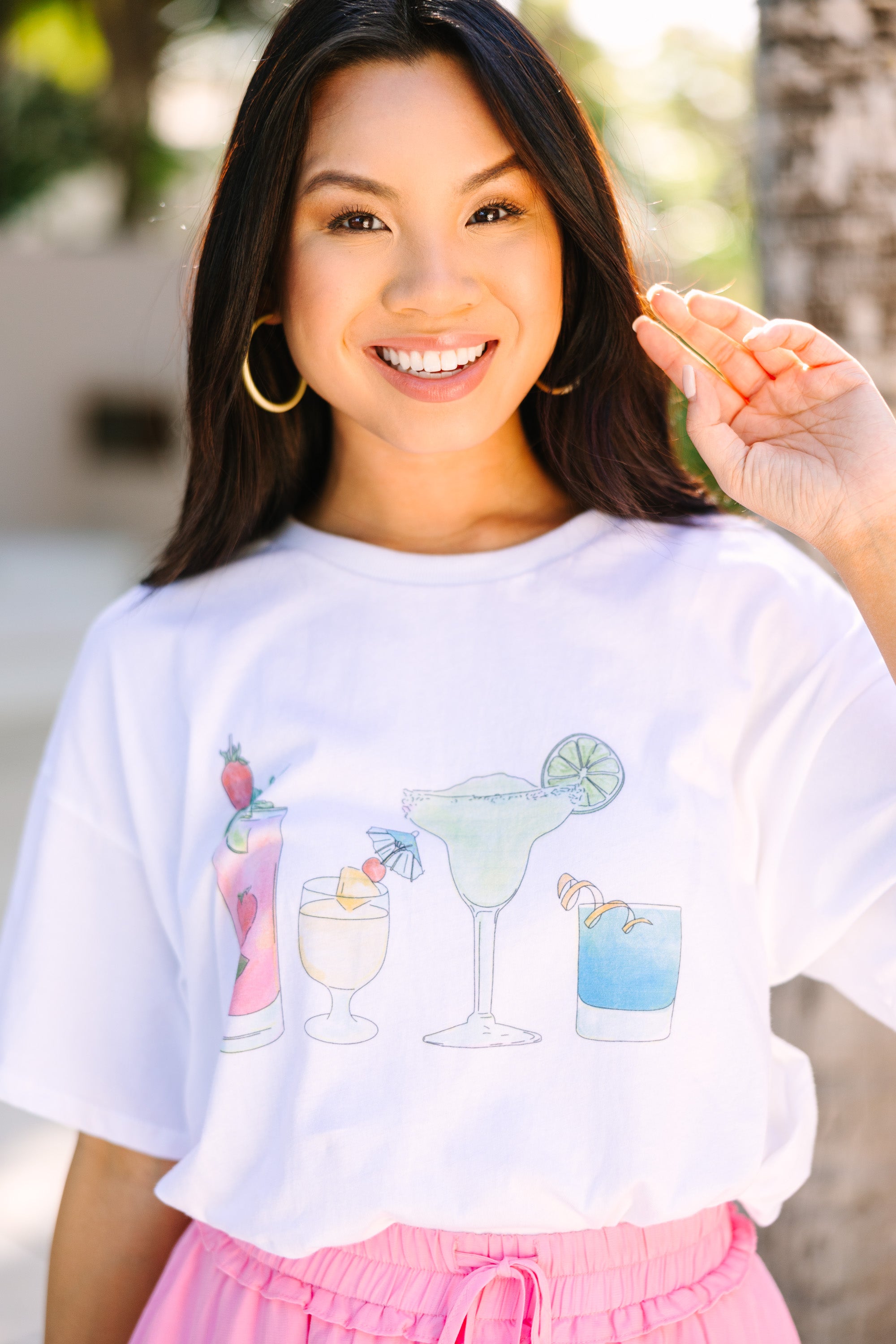 Joyful Happy Hour White Graphic Tee - Must - Have for Spring and Summer!
