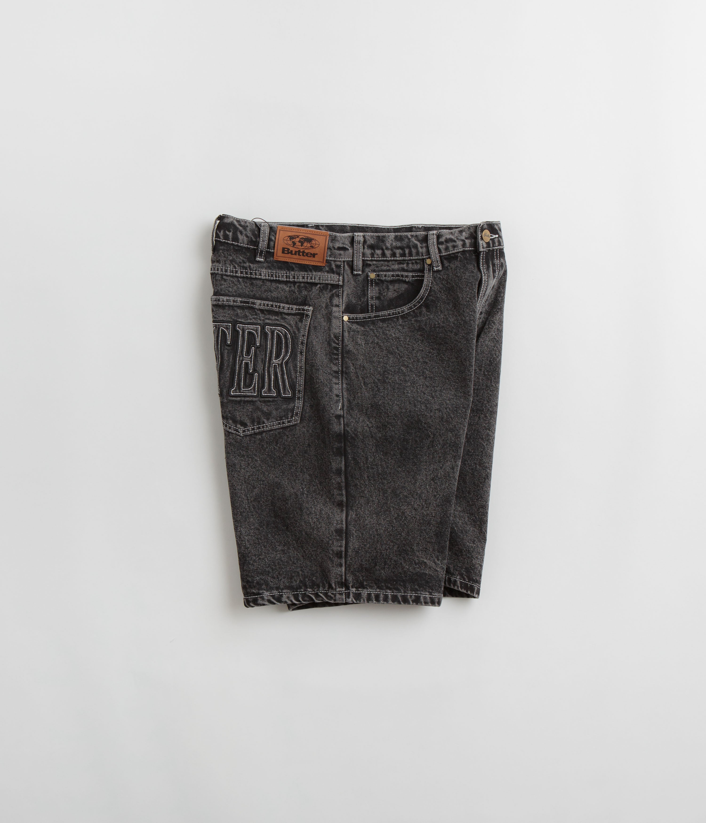 Butter Goods Stunning Applique Denim Shorts in Acid Black - Grab Yours Now!