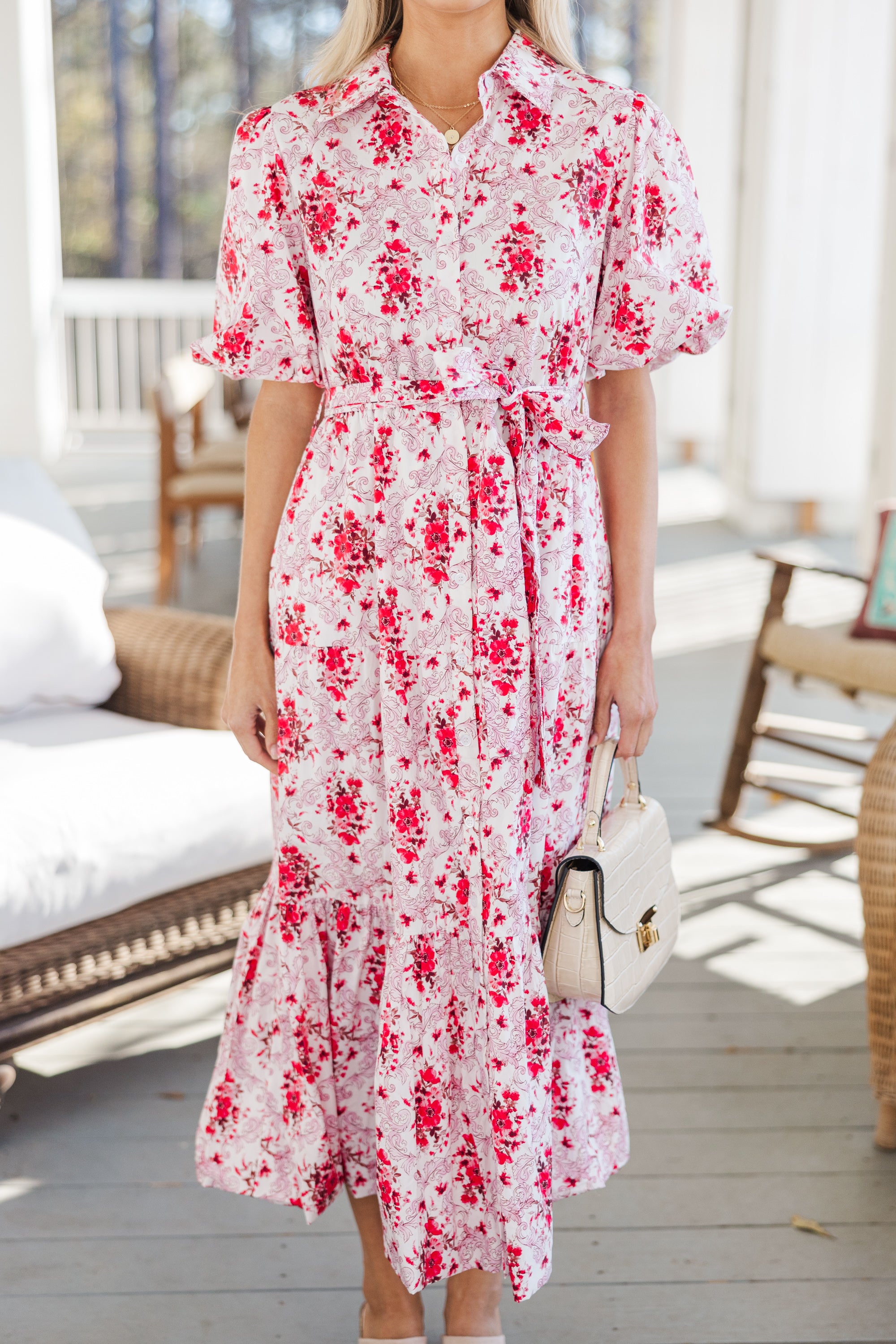Gorgeous Red Floral Midi Dress - A Must-Have for Spring!
