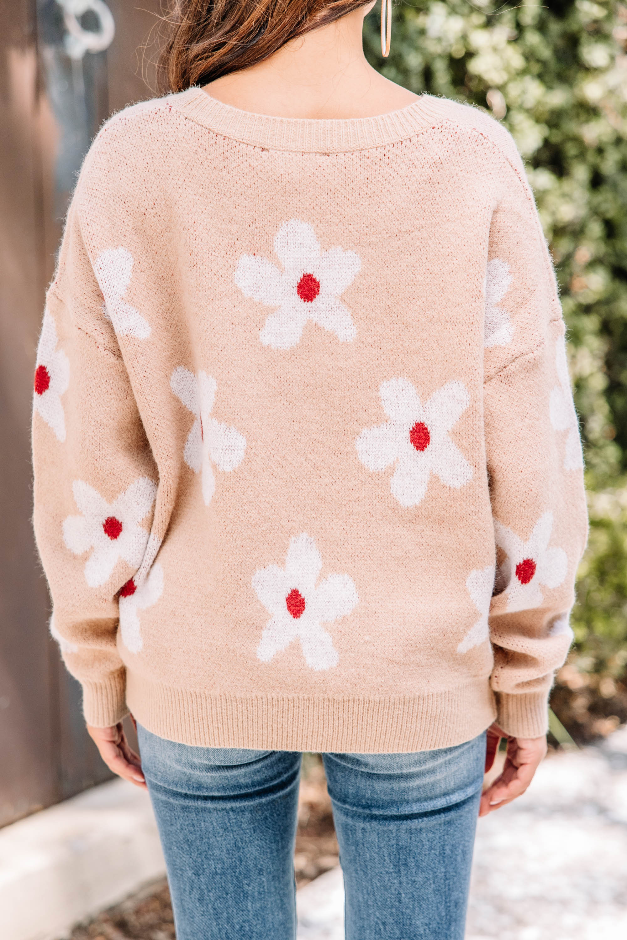 Gorgeous Sand Brown Floral Sweater - Feel Confident Now!