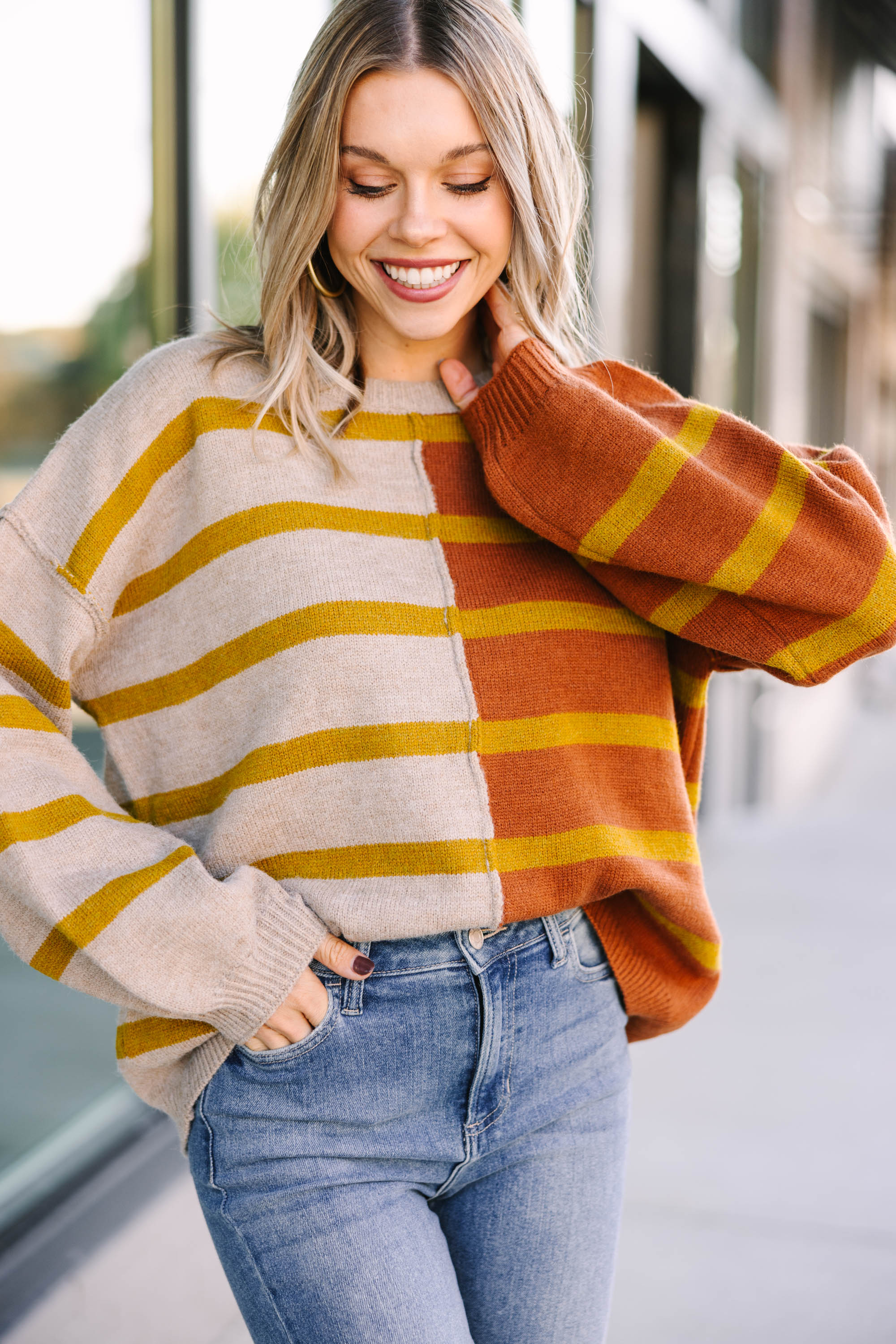 Gorgeous Rust Orange Back-And-Forth Striped Sweater