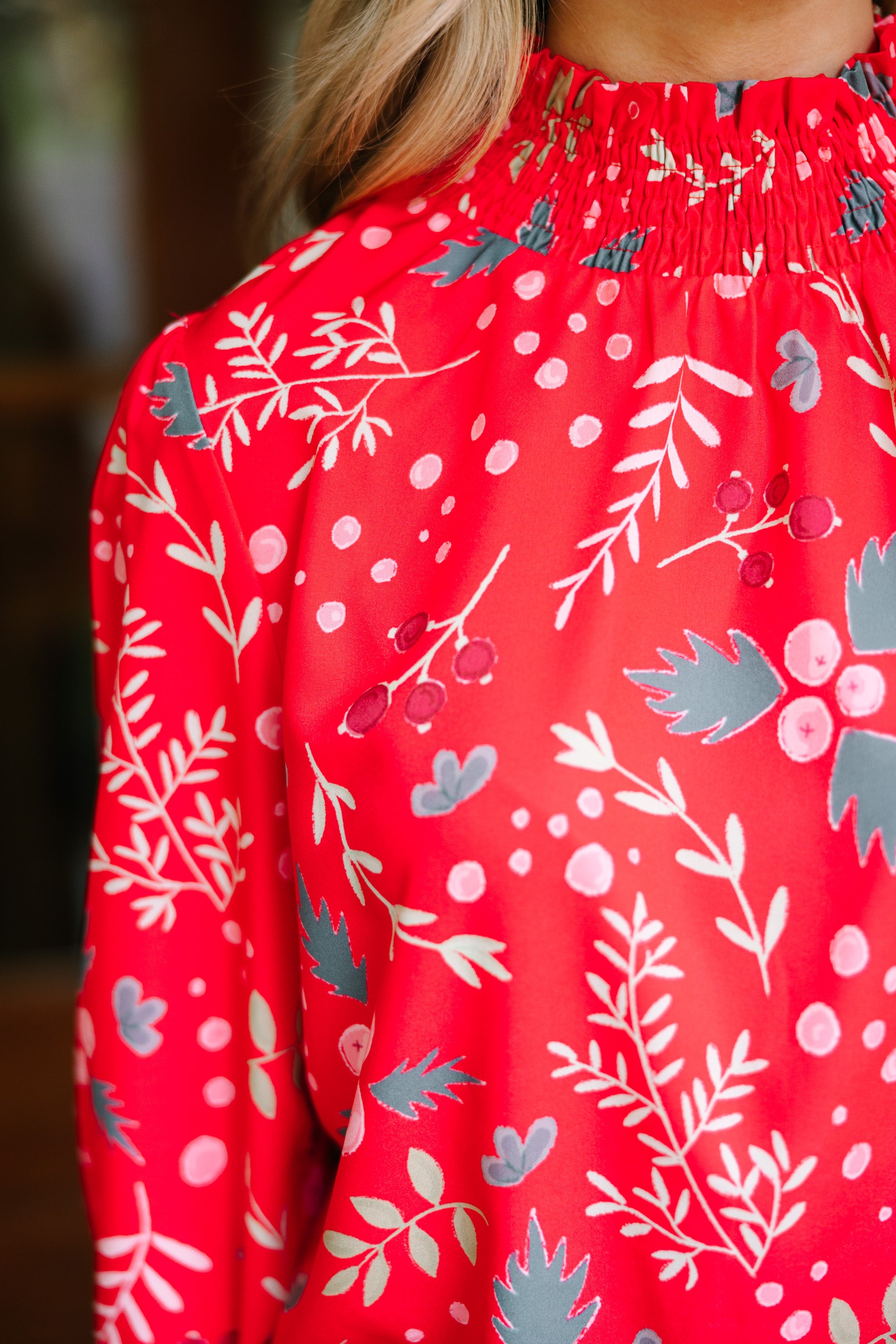 Stunning Red Holly Floral Blouse - All You Need for the Holidays!