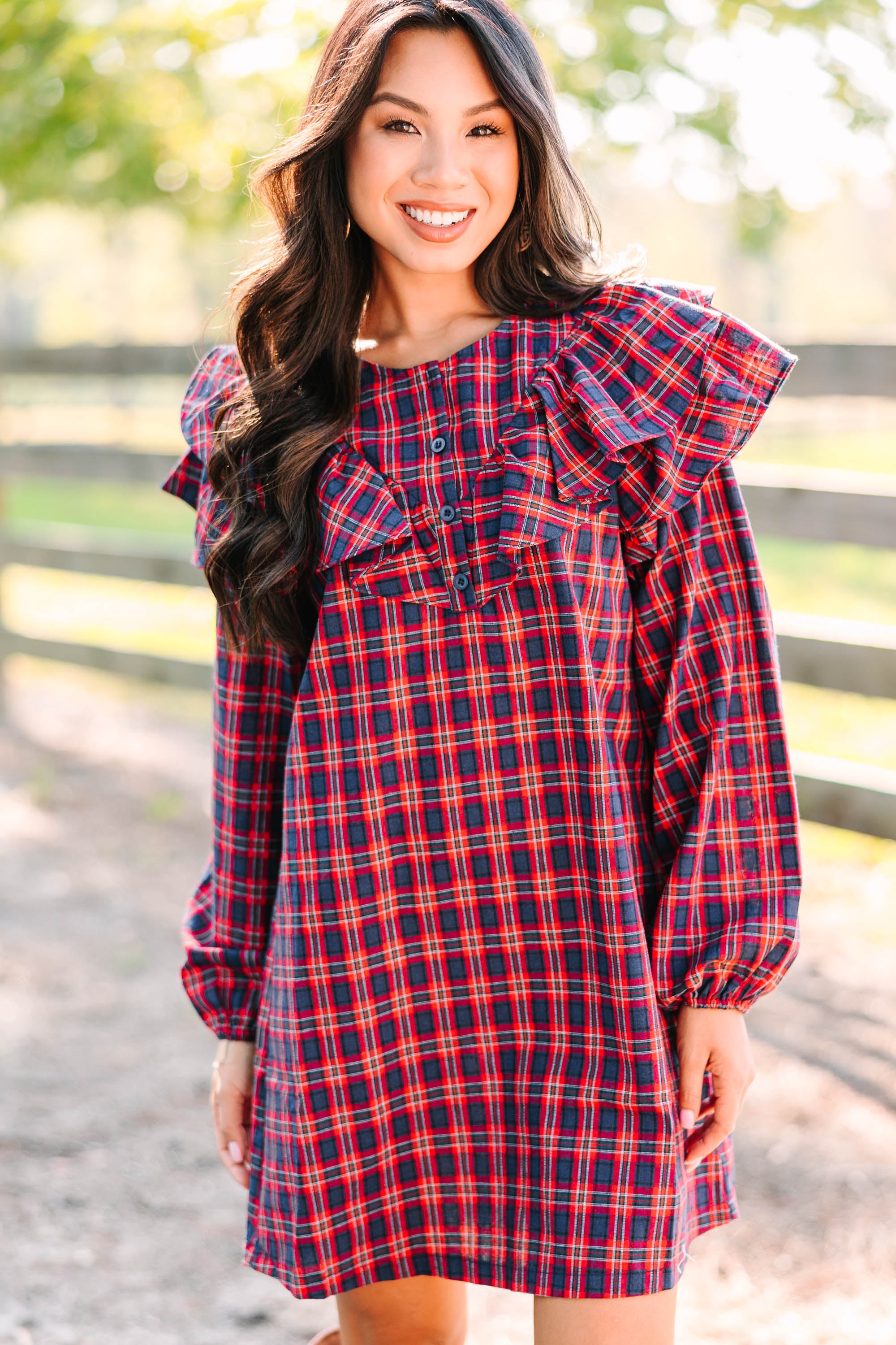 Charming Navy Blue Plaid Shift Dress for Festive Fun
