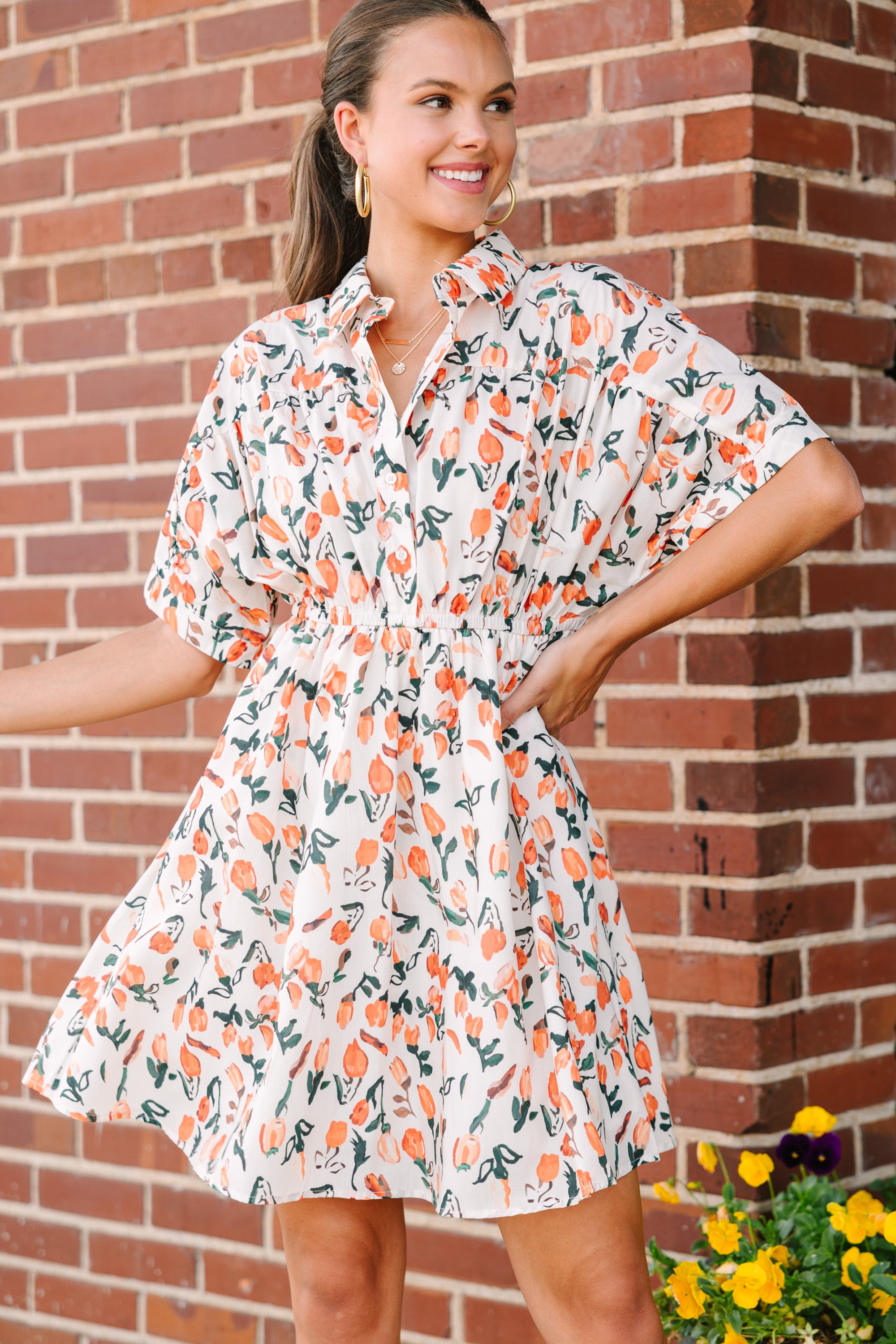 Enchanting Taupe Floral Dress for Joyful Days