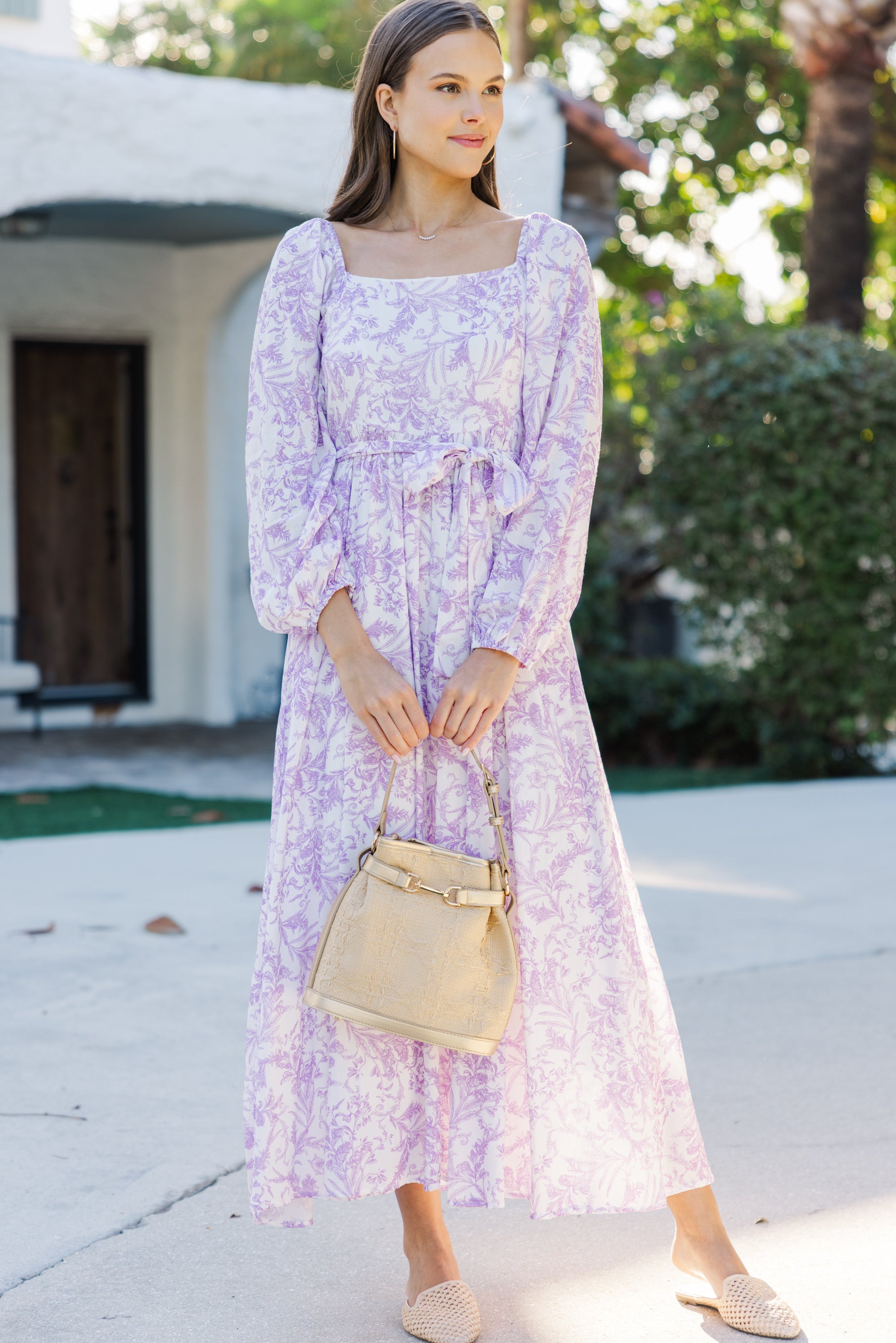 Enchanting Sweet Lavender Toile Midi Dress