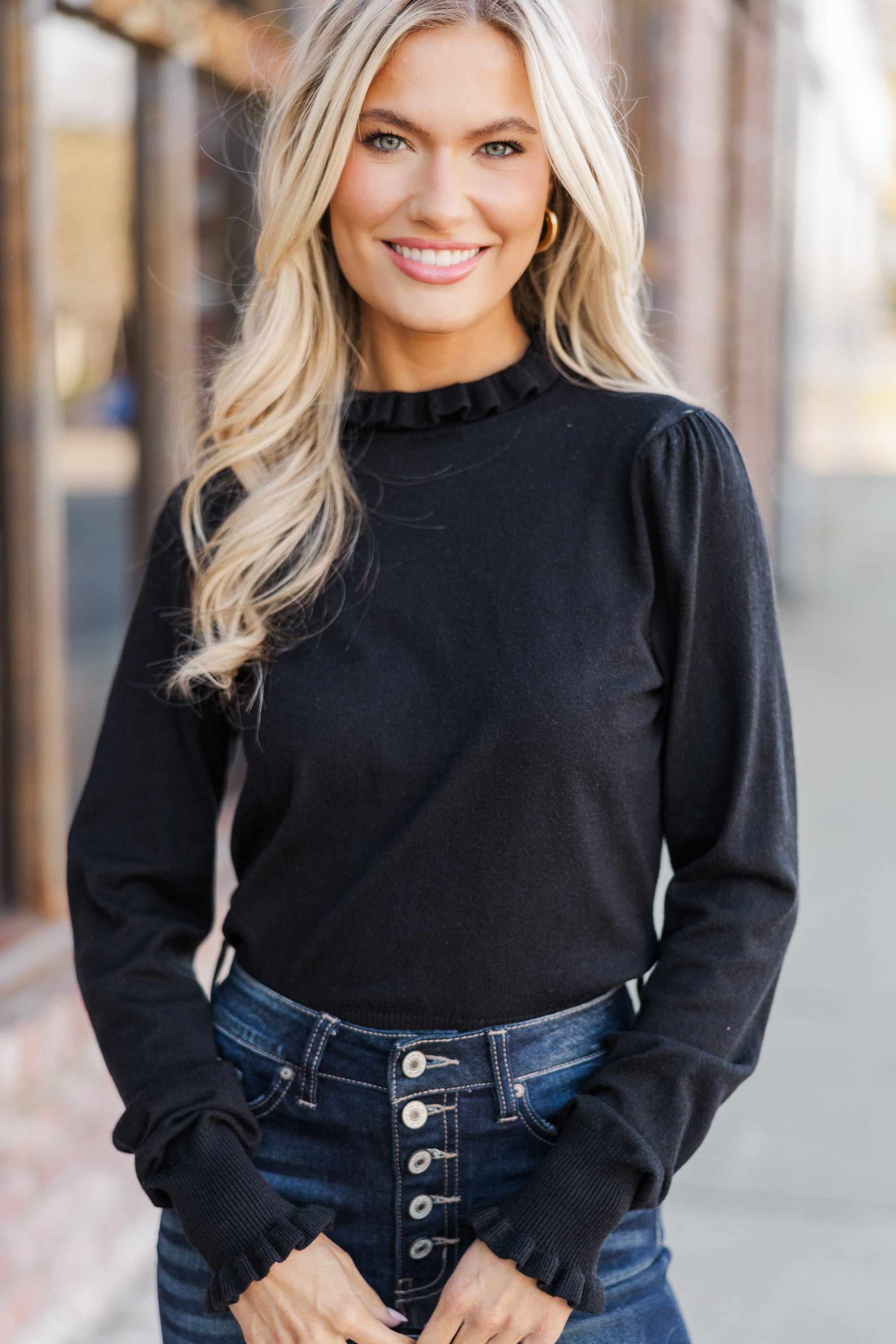 Irresistible Black Ruffled Sweater - A Must-Have Wardrobe Staple