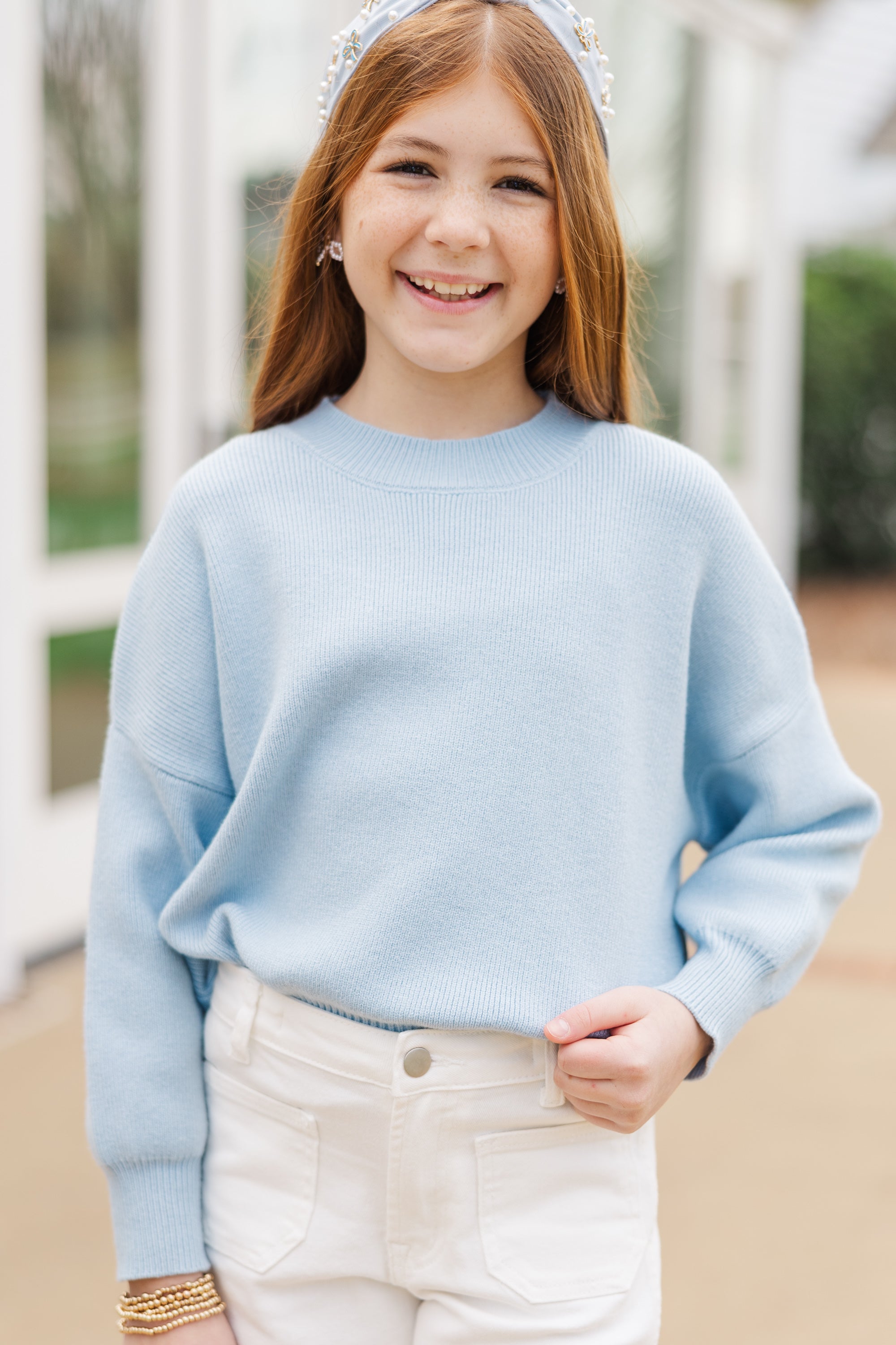 Girls' Dreamy Light Blue Mock Neck Sweater