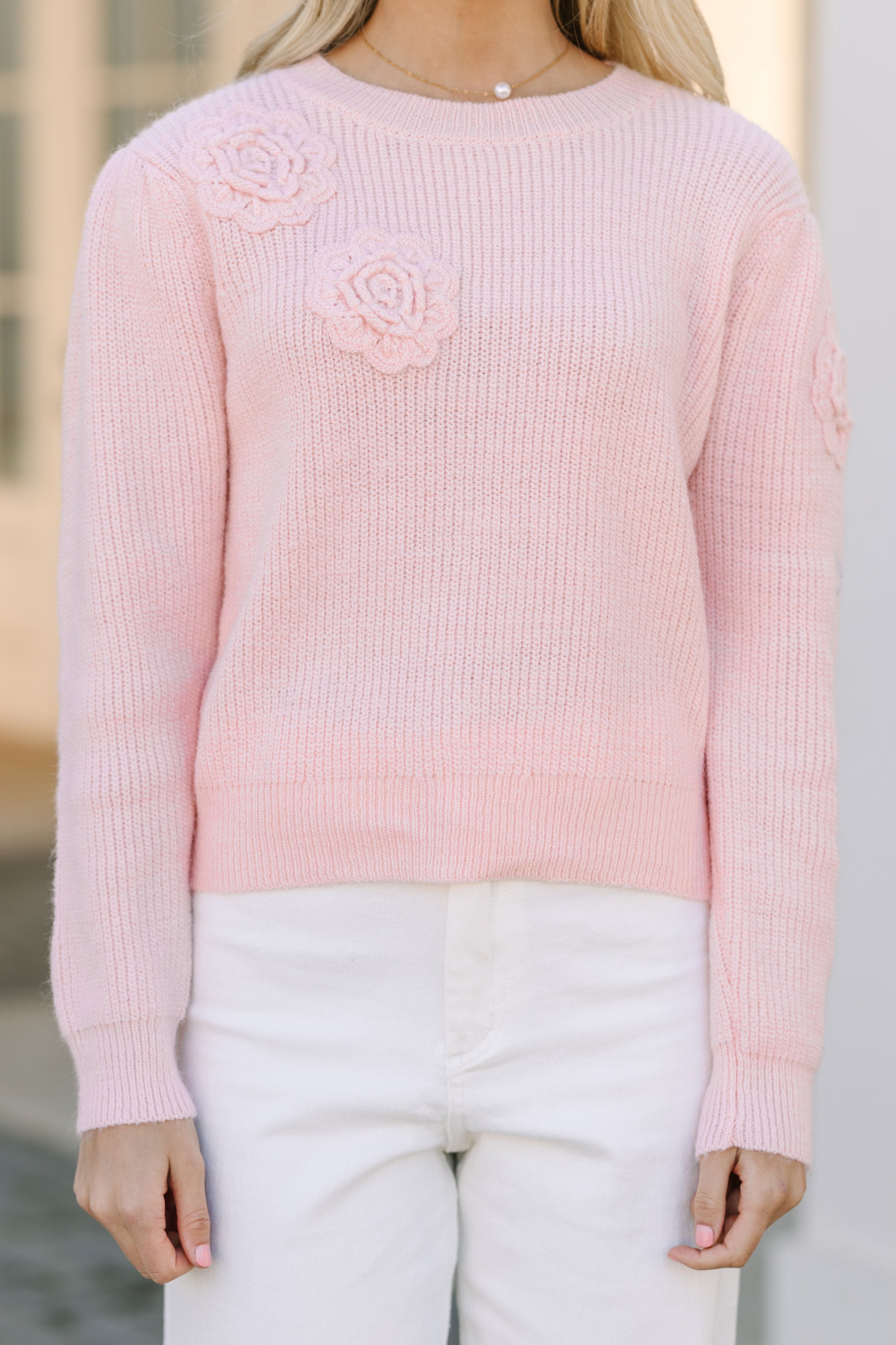 Enchanting Happy Travels Pink Rose Embellished Sweater