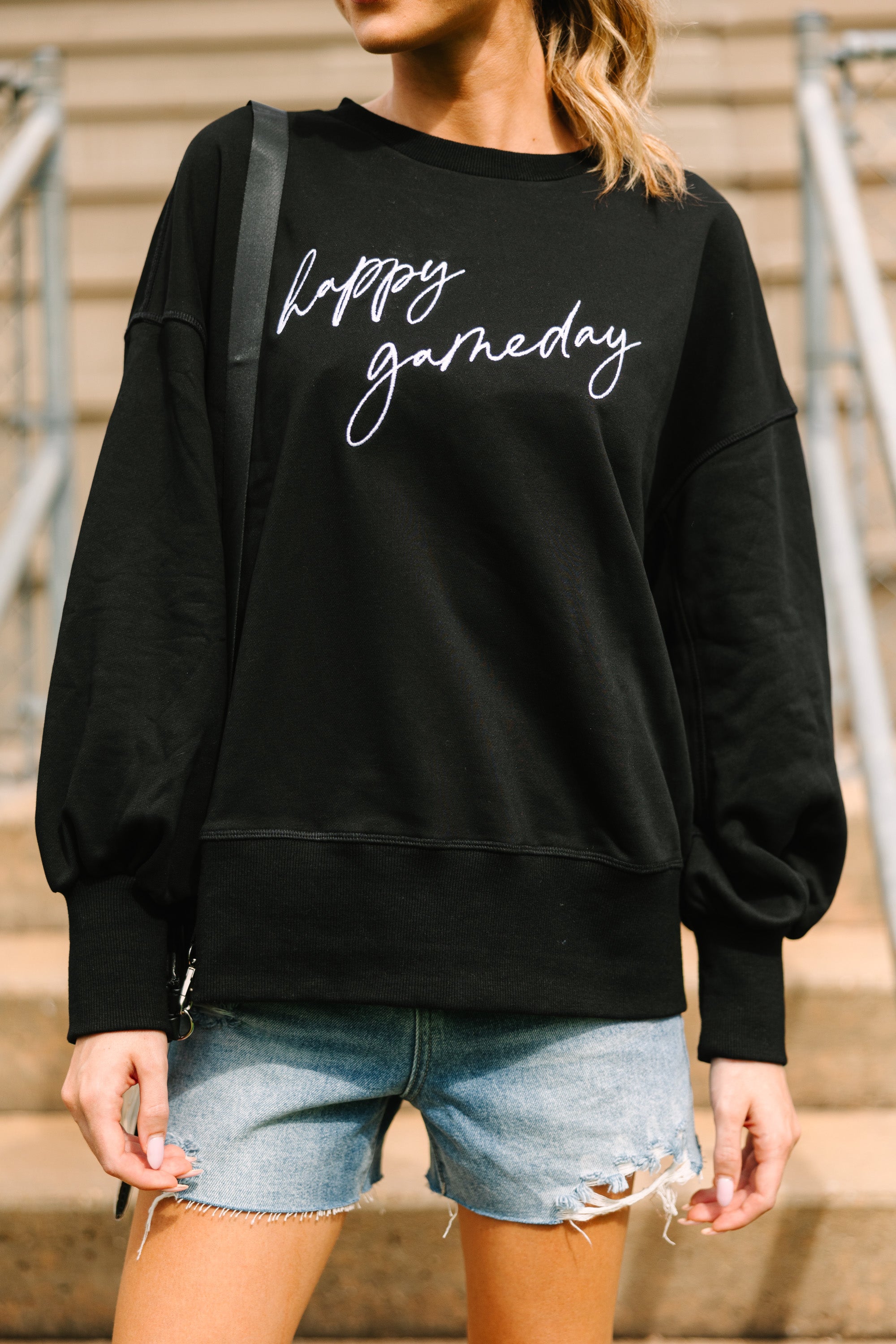 Exciting Gameday Black Embroidered Comfy Pullover