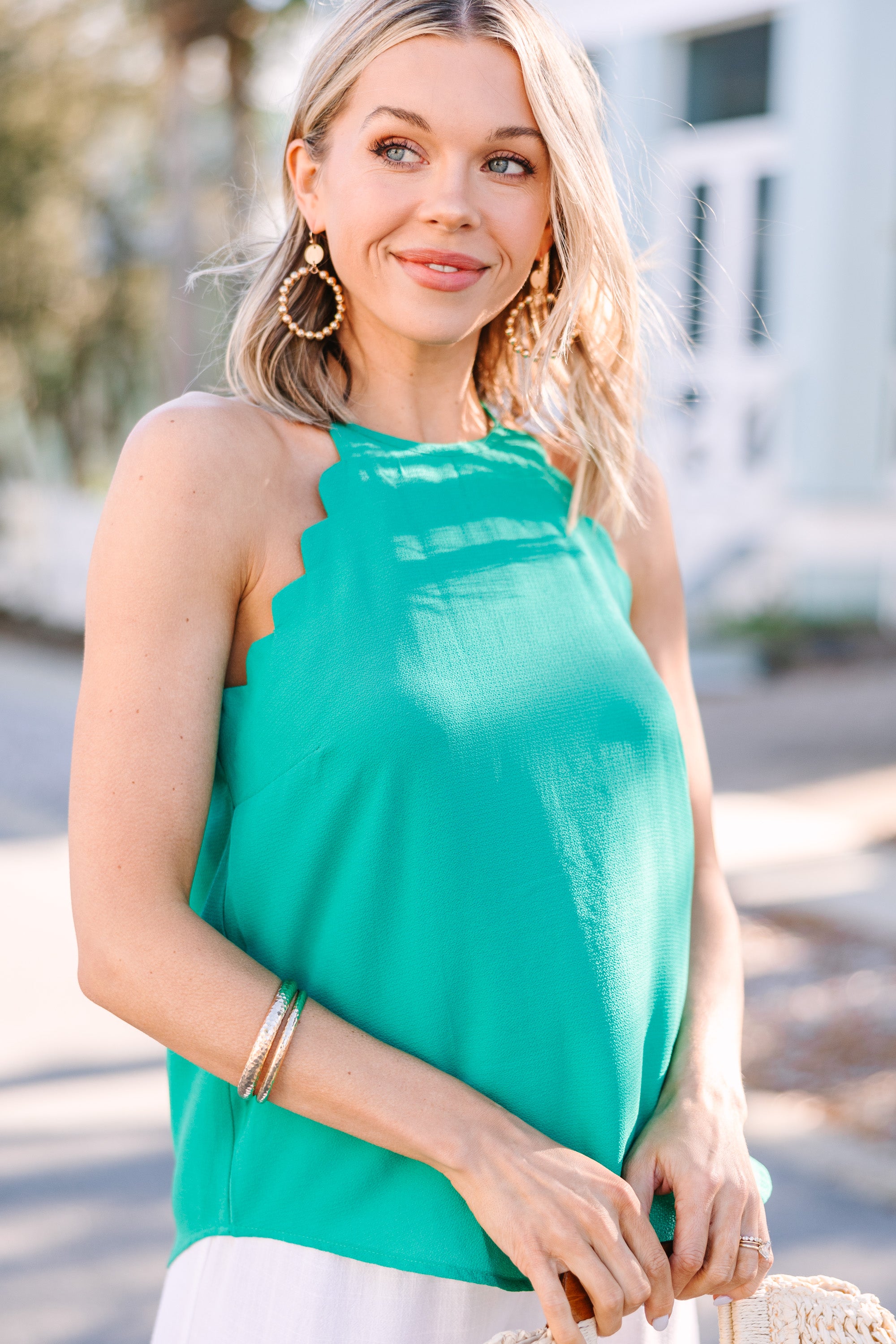 Good News Aqua Green Scalloped Fashion Tank