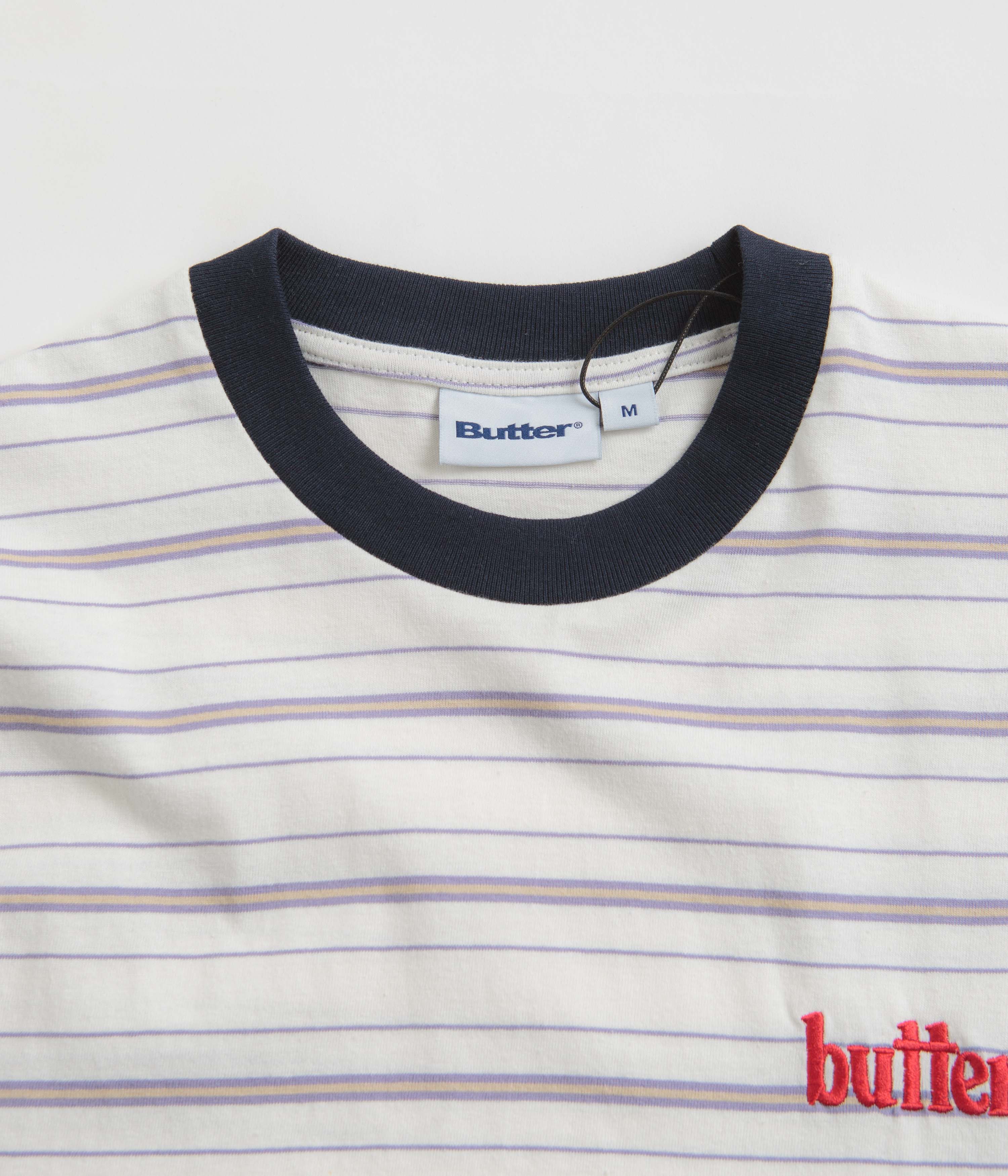 Butter Goods Park Stripe T-Shirt - White / Slate / Sand: A Fashion Statement!
