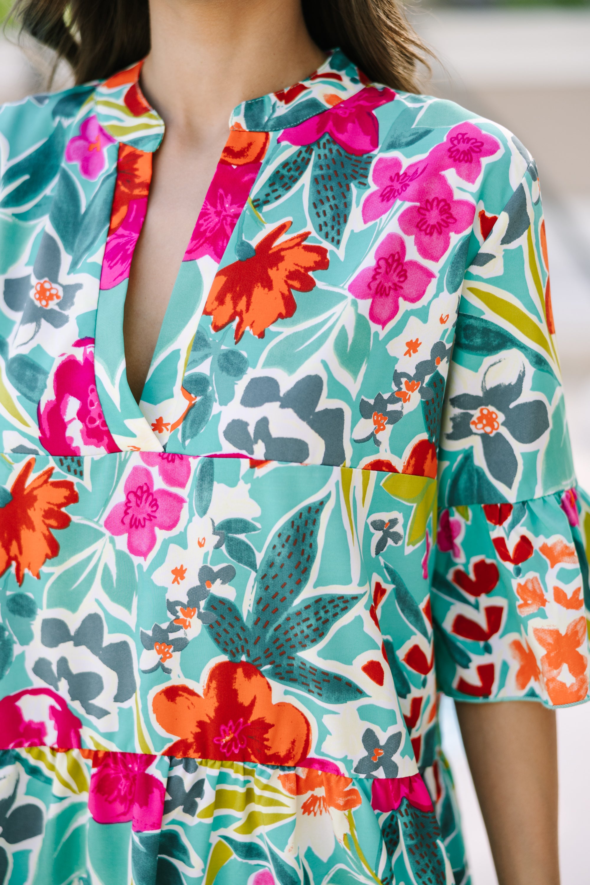 Enchanting Love - Jade Green Floral Dress