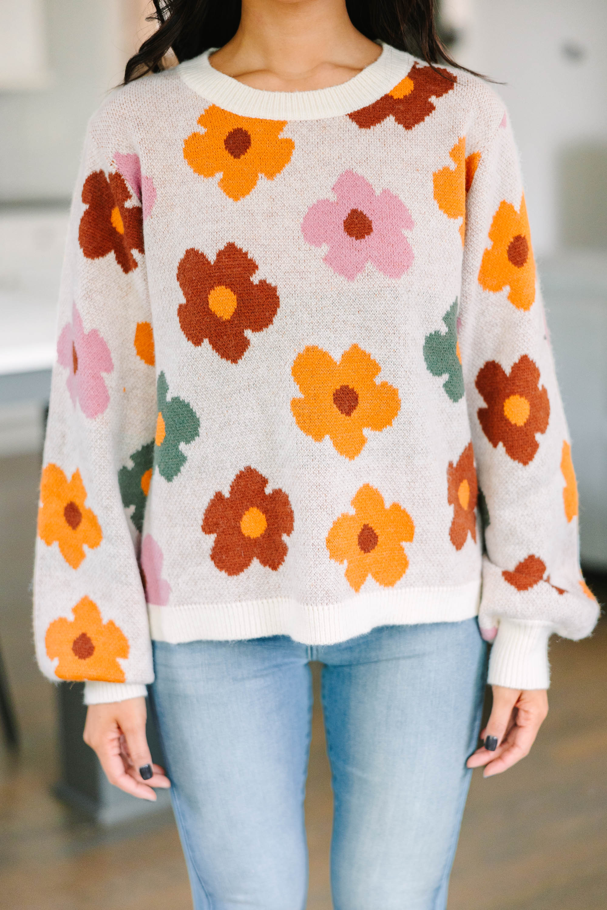 Irresistible Everyday White Floral Fun Sweater