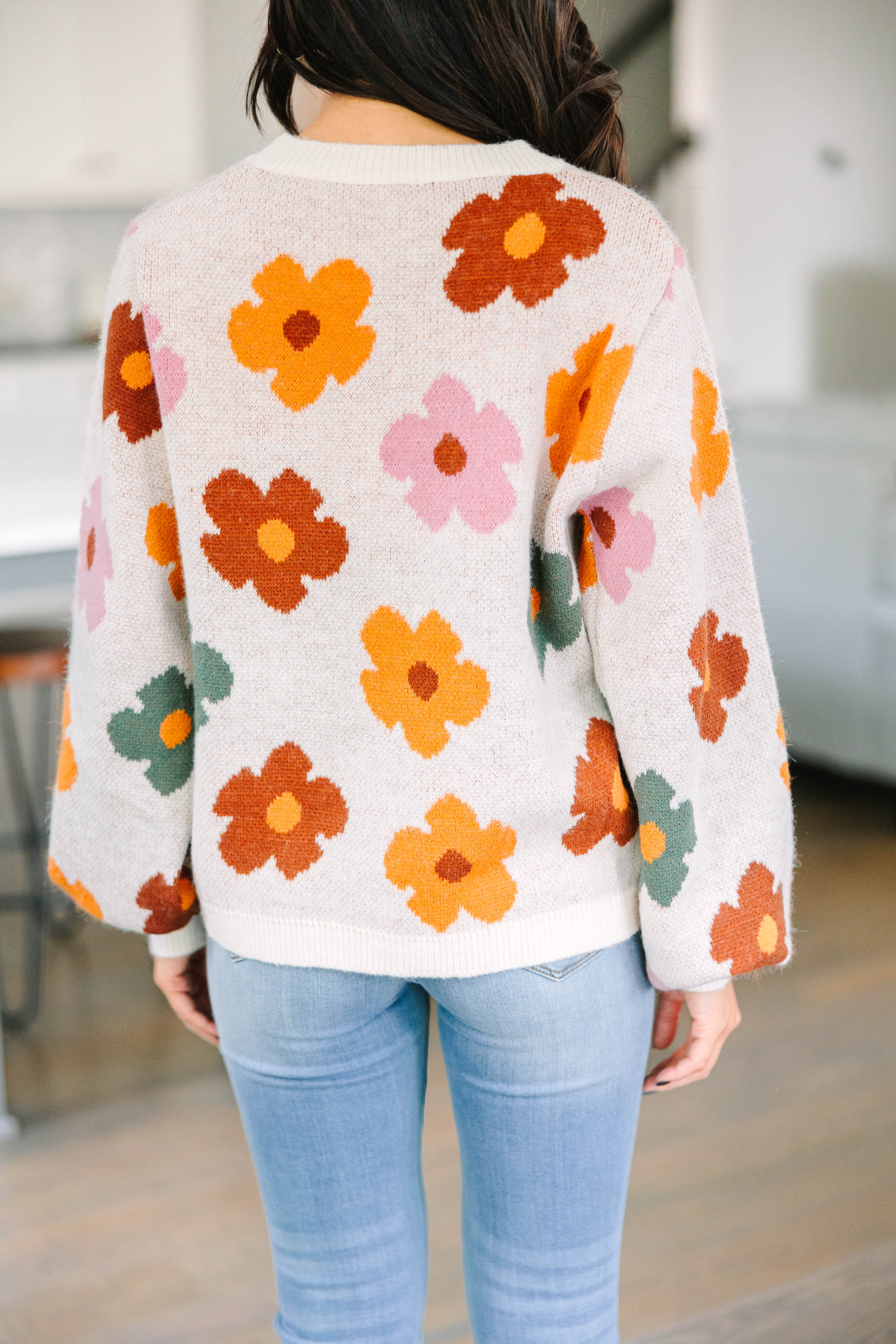 Irresistible Everyday White Floral Fun Sweater