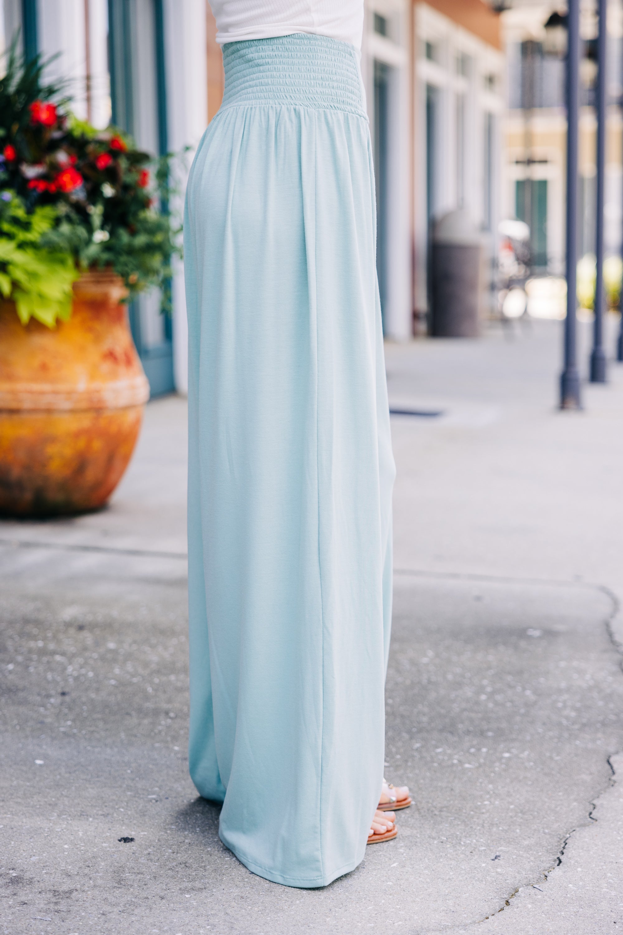 Dive into Fun: Dusty Sage Green Wide Leg Pants