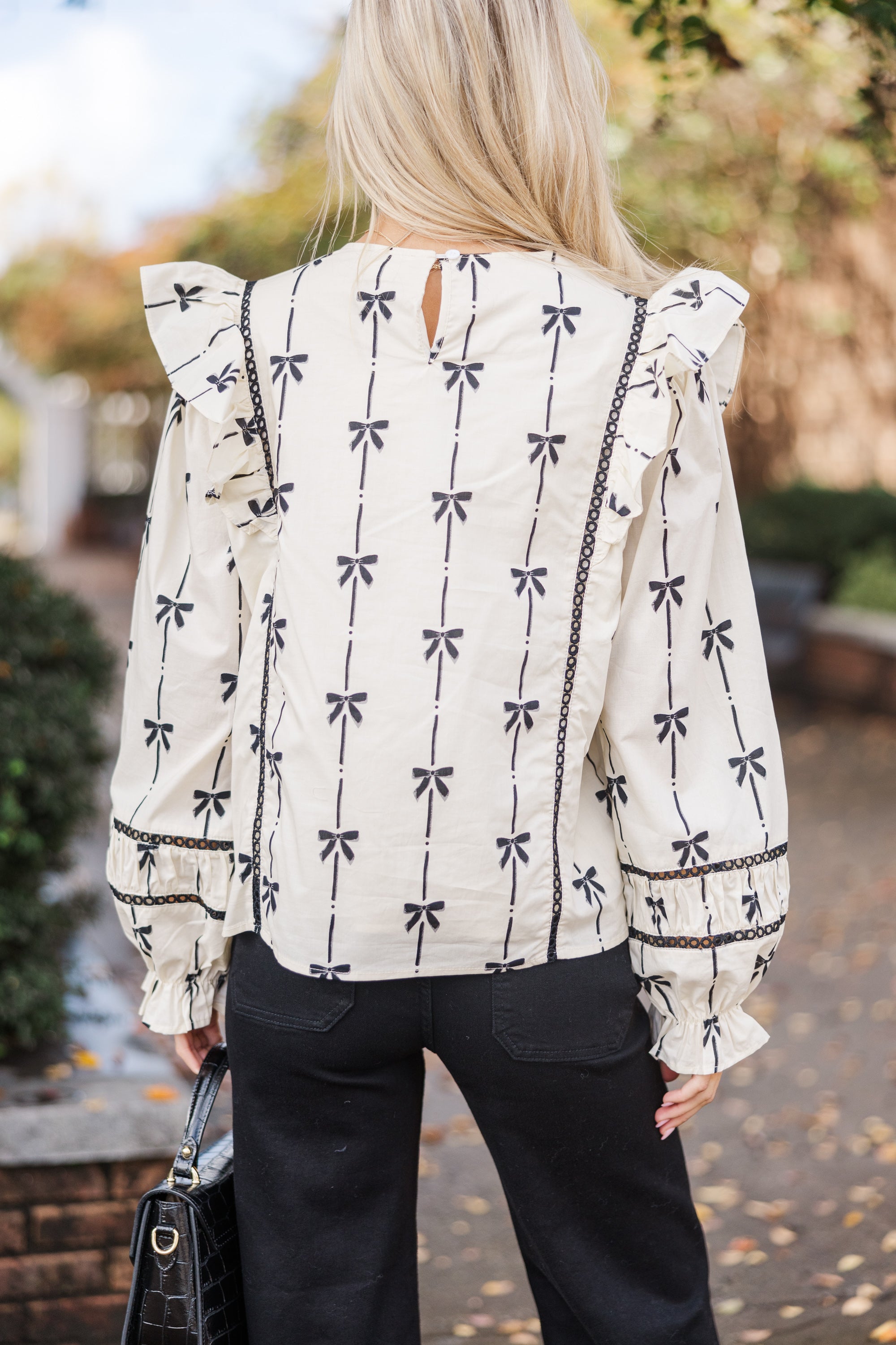 Irresistible Cream Bow Print Blouse - All You Need for a Chic Look