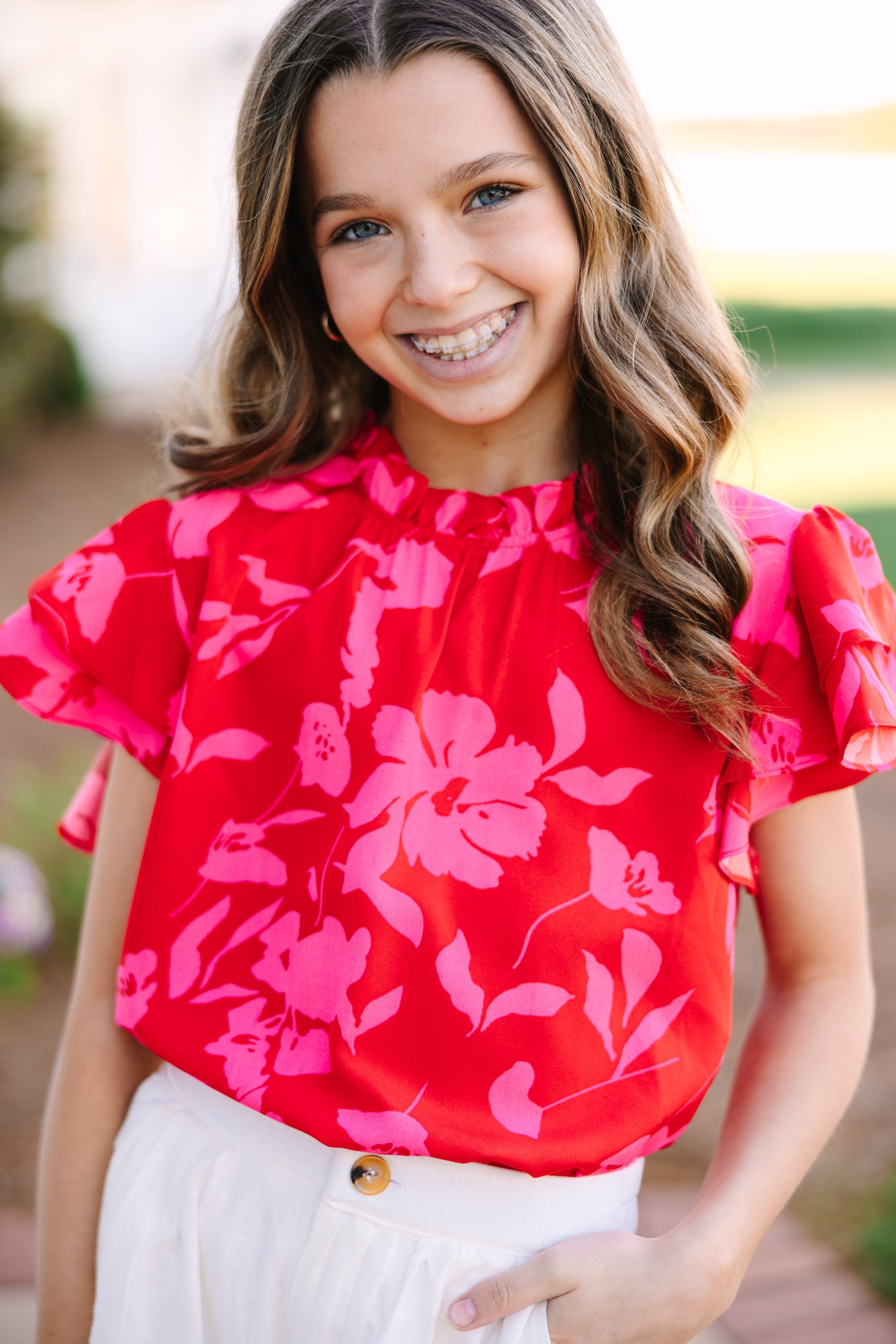 Heart - Stealing Red Floral Girls' Blouse
