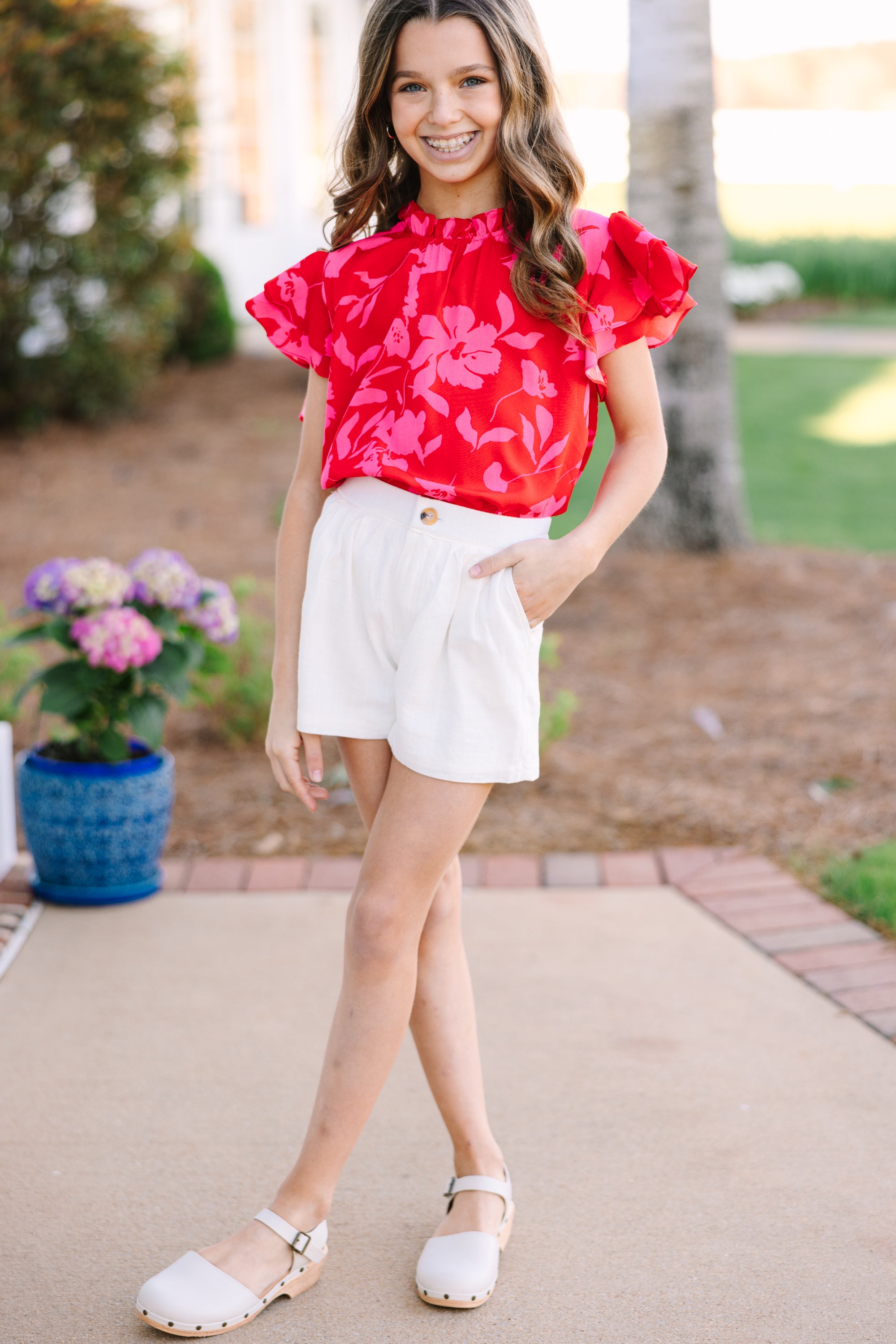 Heart - Stealing Red Floral Girls' Blouse