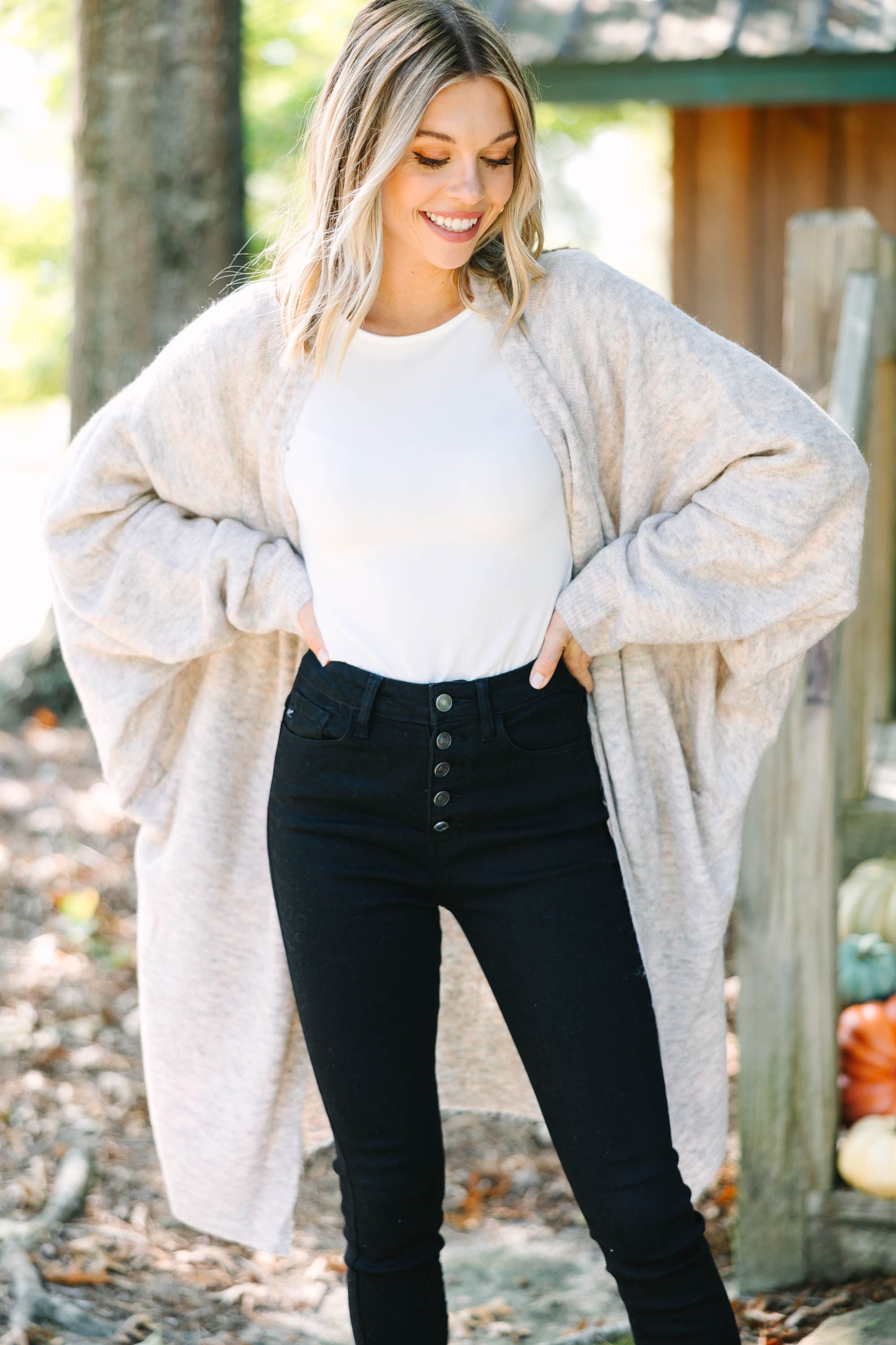 Fall-Ready Beige Brown Oversized Cardigan
