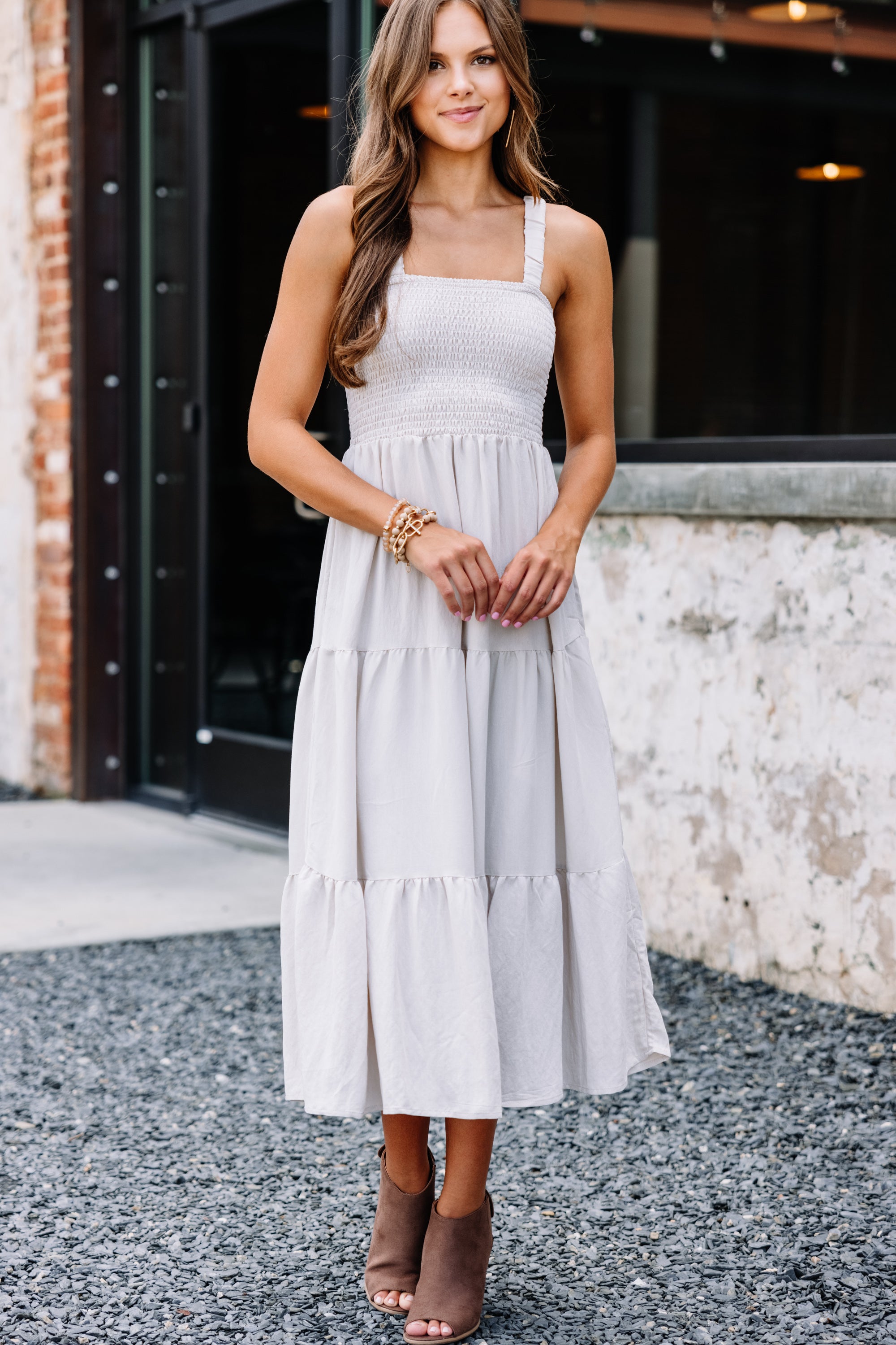 Feeling Fabulous Taupe Brown Midi Dress