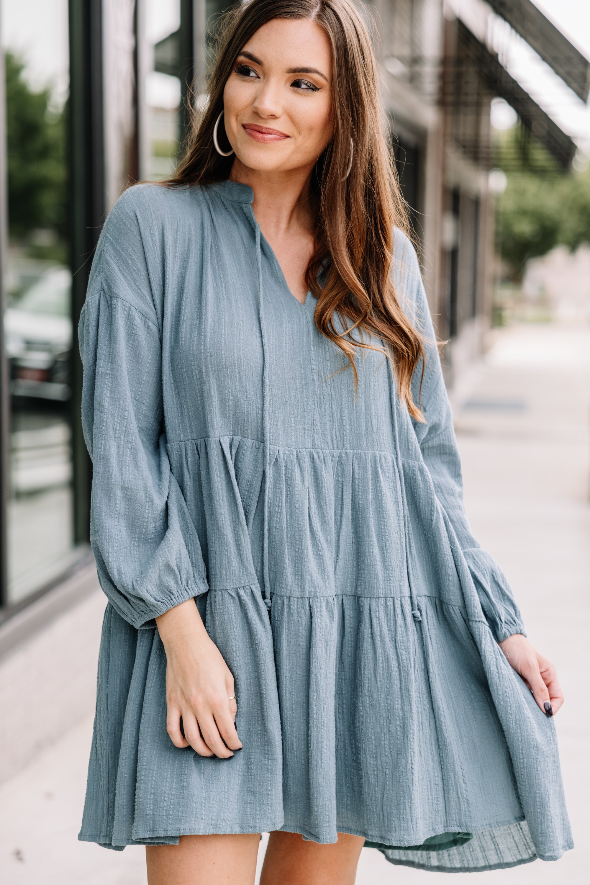 Be There Slate Blue Adorable Babydoll Dress