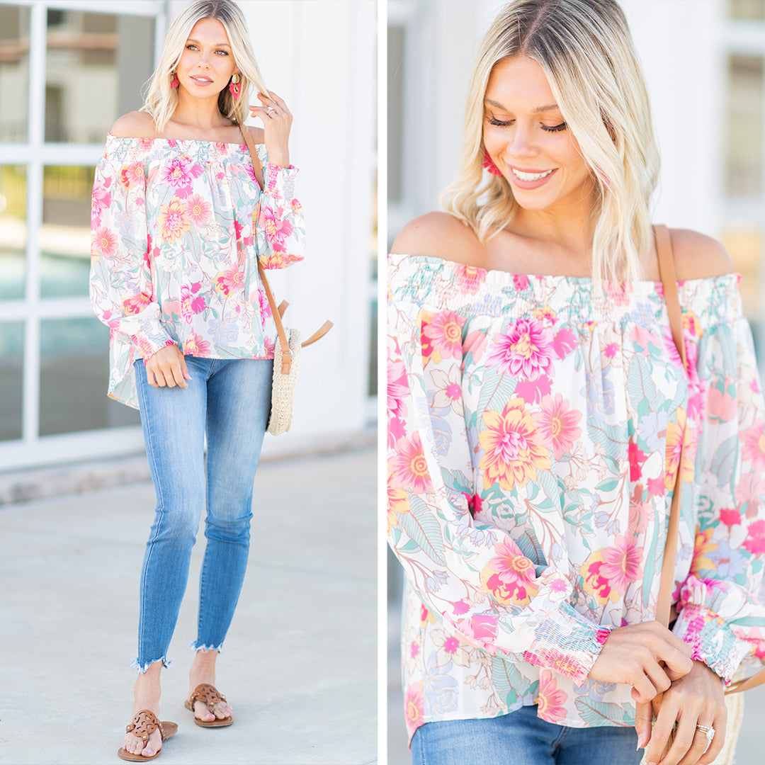 Enchanting Cream White Floral Blouse: Grab Yours Now!