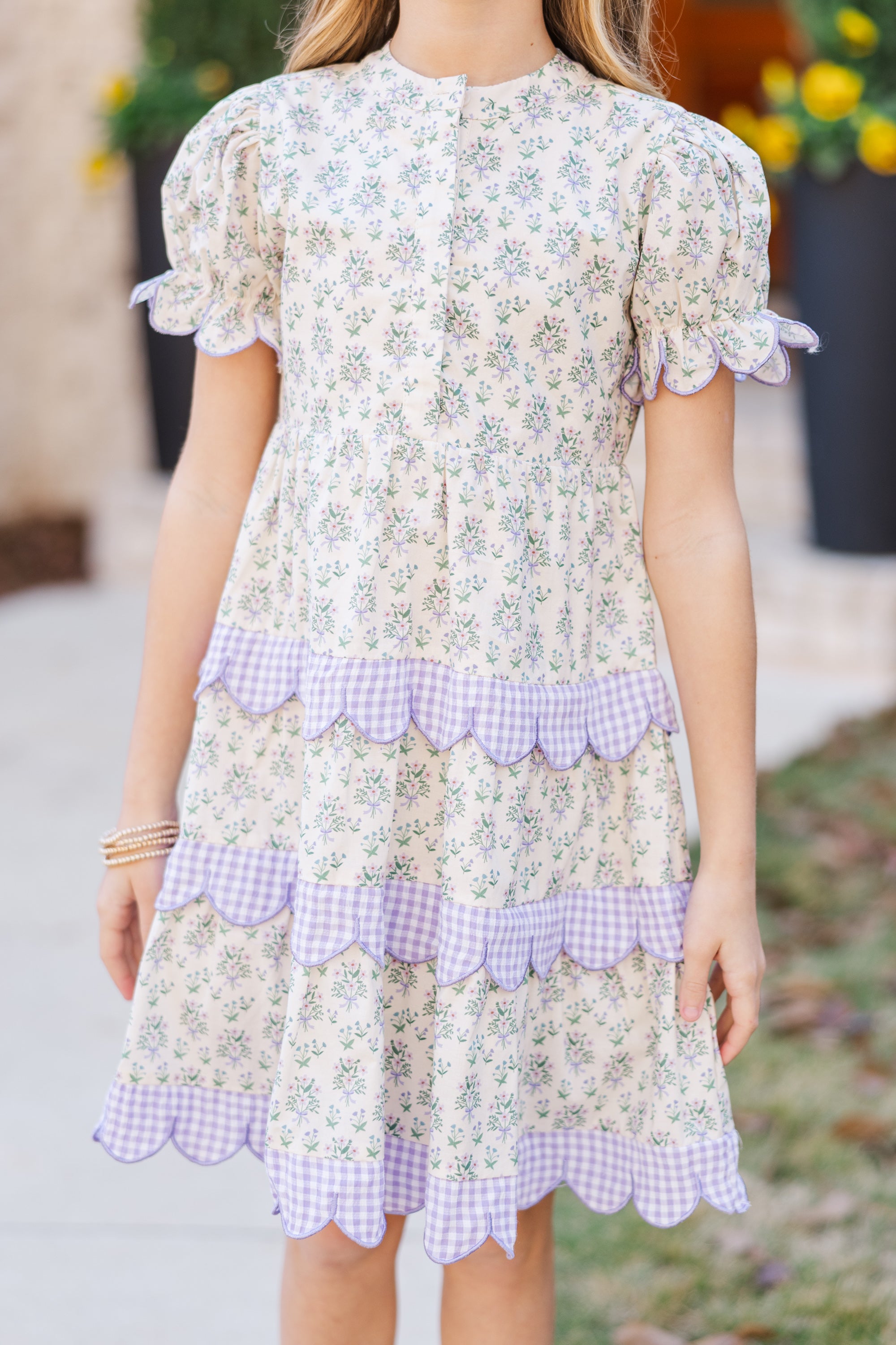Girls' Dreamy Cream Floral S/S Midi Dress - Stand Out in Style!
