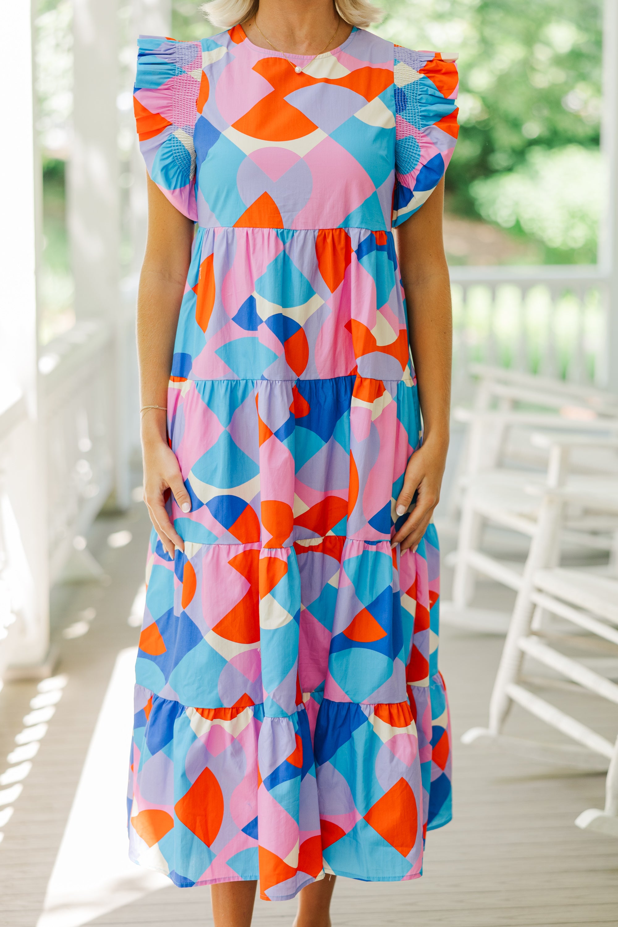 Gorgeous Pink Abstract Midi Dress for Unforgettable Moments