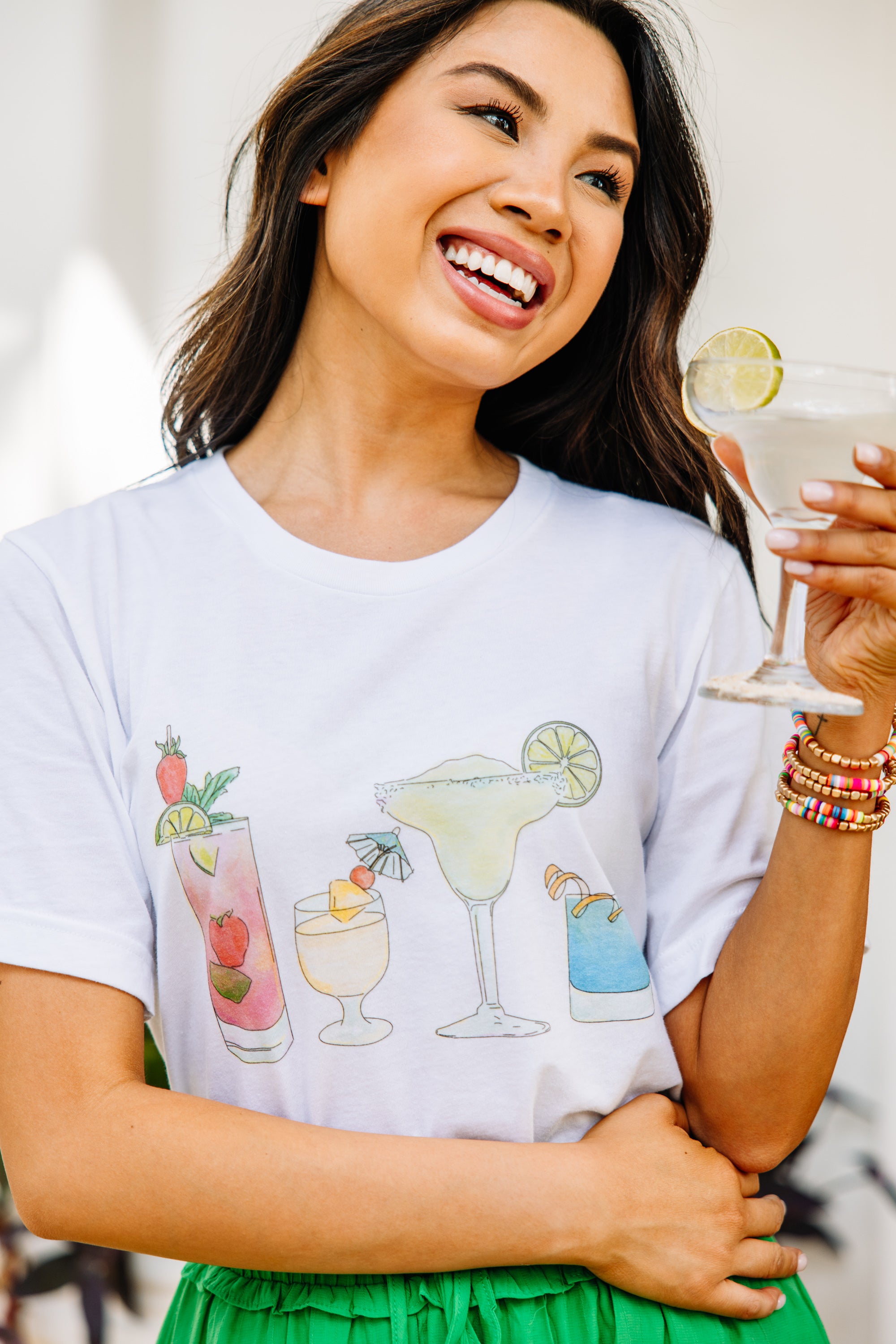 Joyful Happy Hour White Graphic Tee