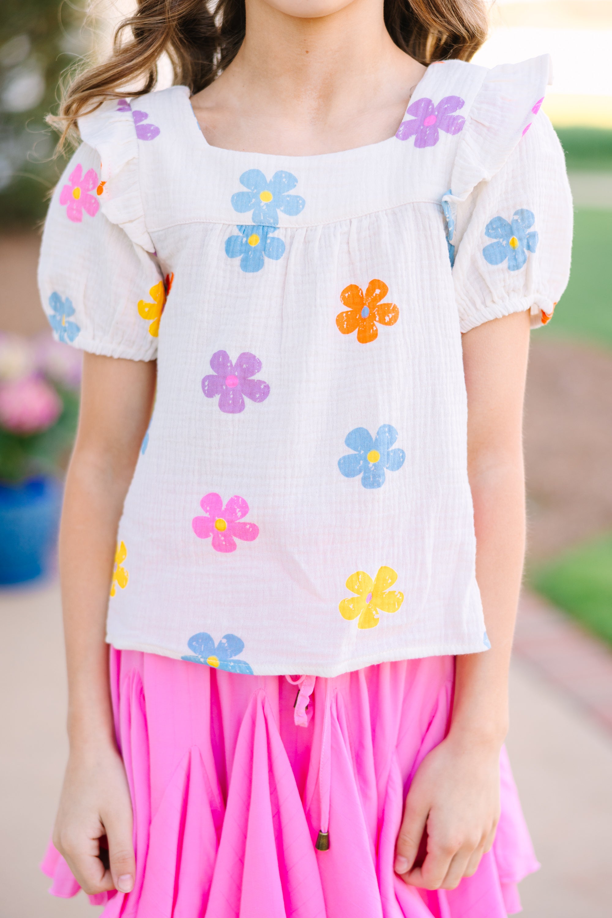 Irresistible Girls' White Floral Playing Games Blouse